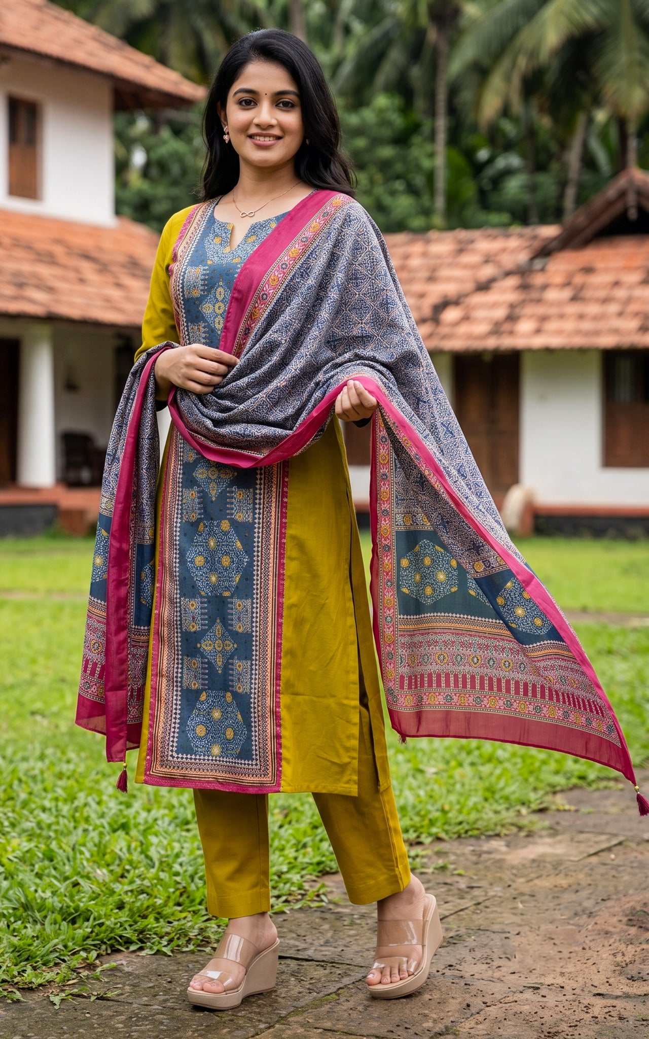 Losliya Mehandi Green (Kurti+Pant+Dupatta)
