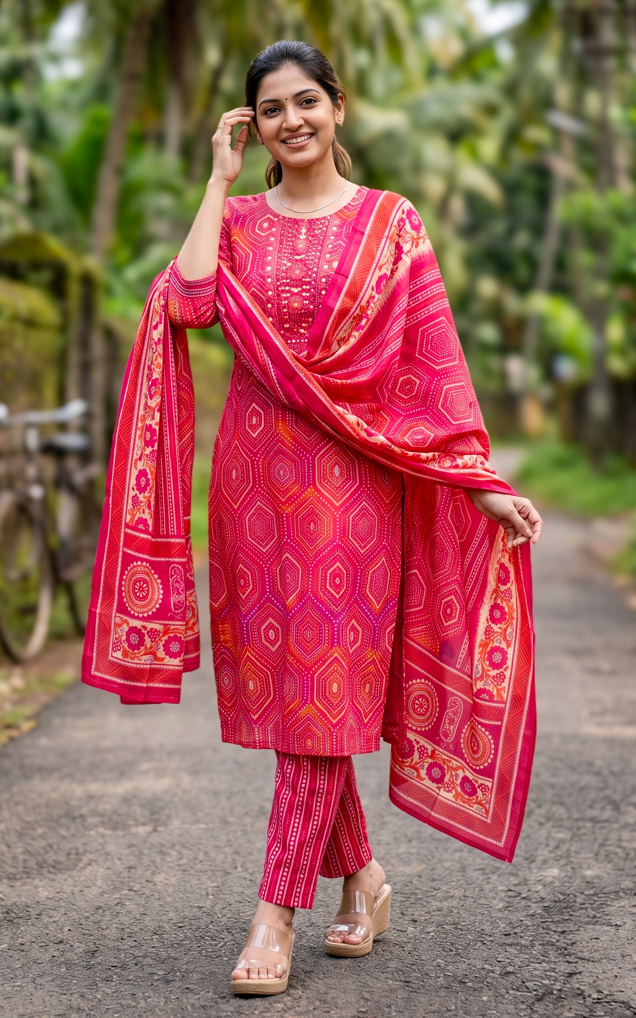 Pink Art Silk Office Wear Kurti Set with Dupatta for Women