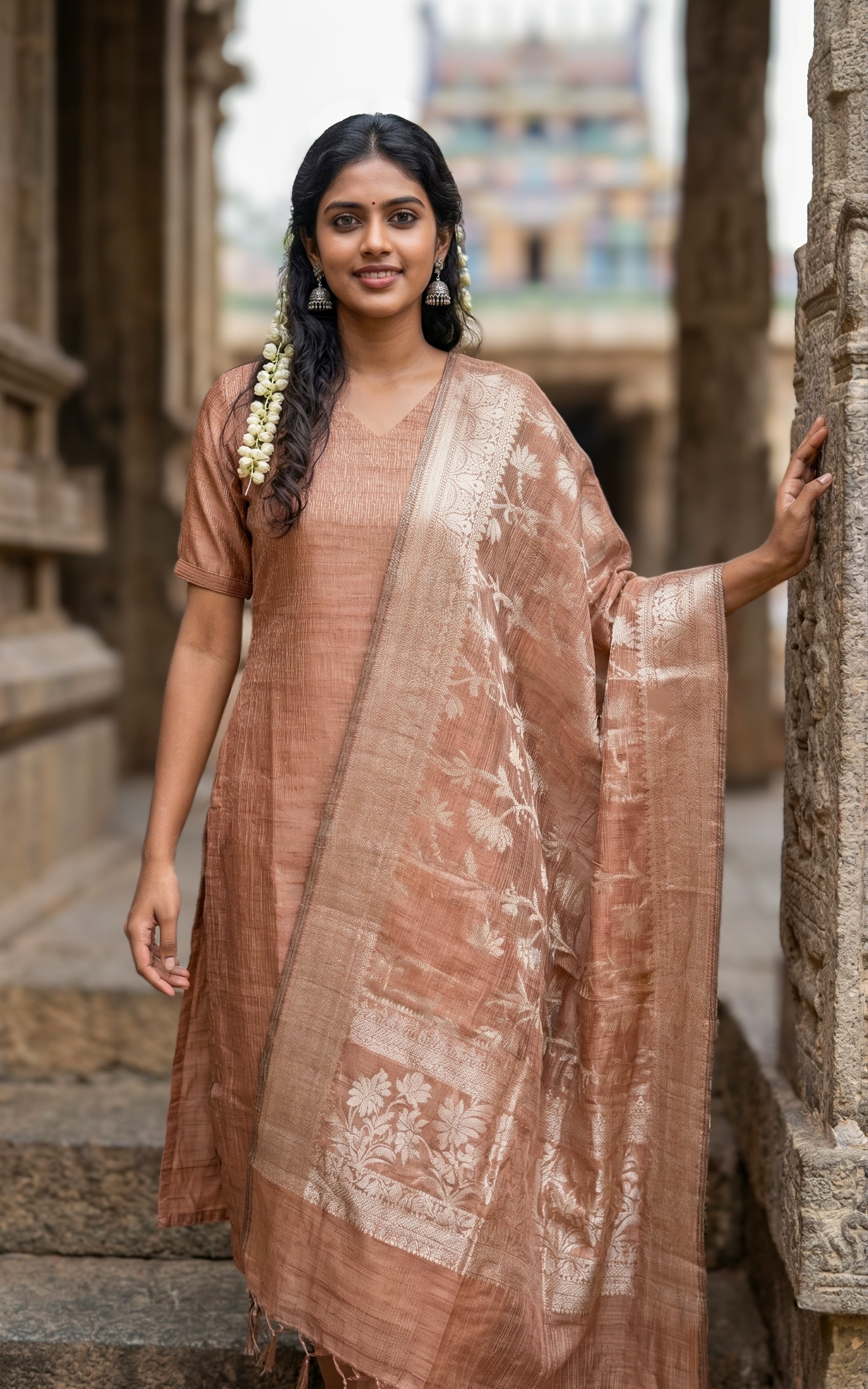 Paired with art silk dupatta