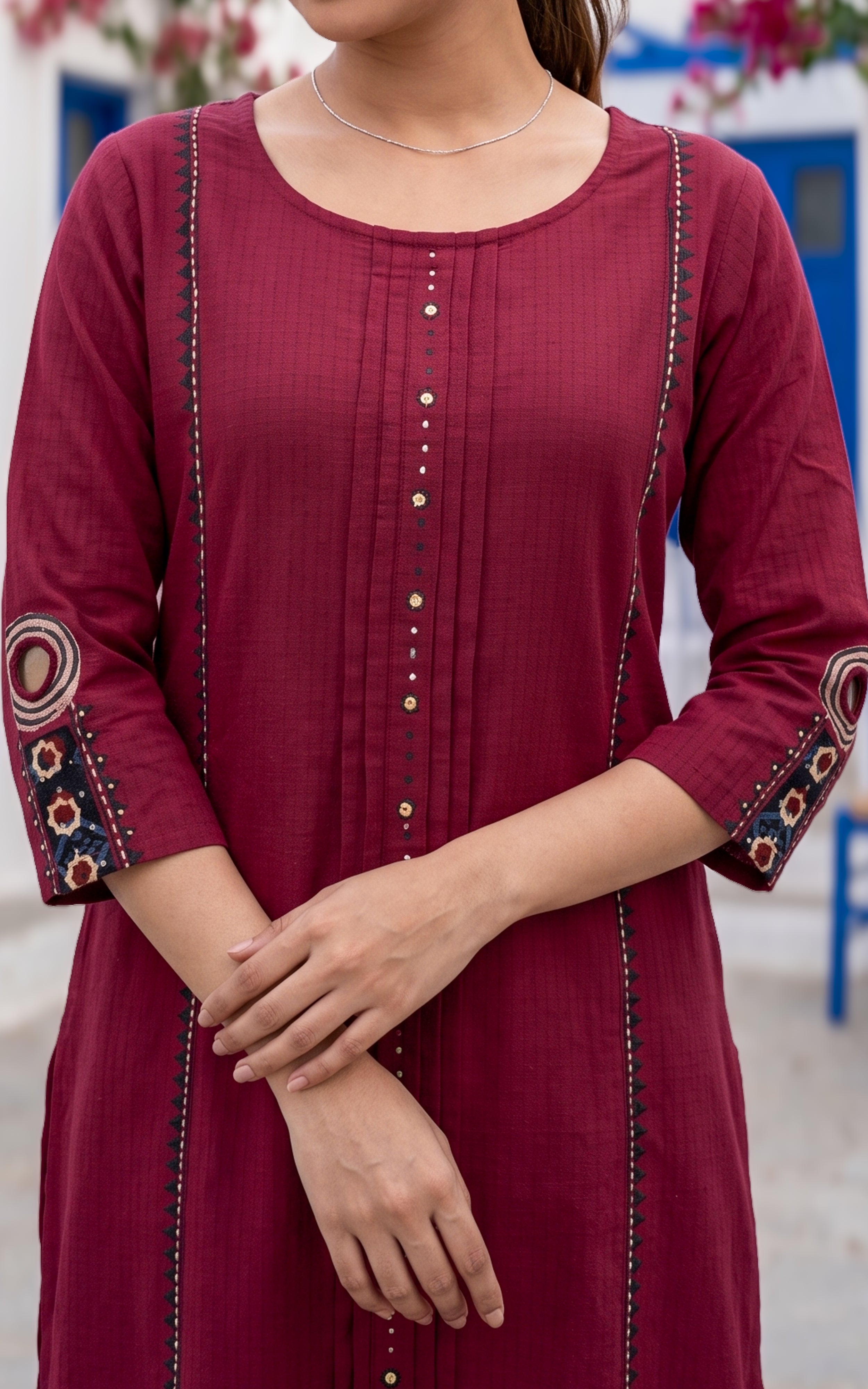Maroon Cotton Office Wear Kurti Set for Women