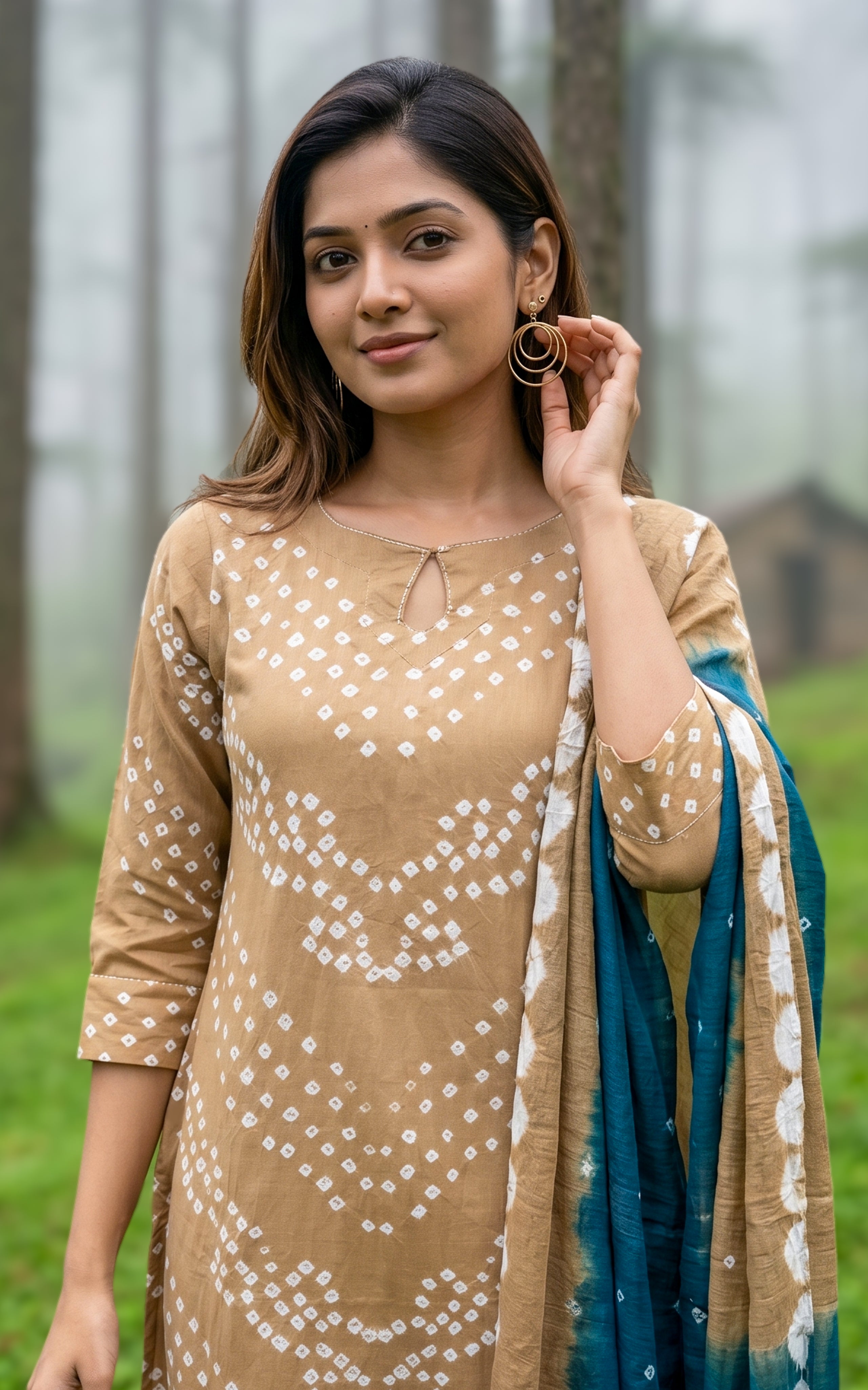 Khaki brown comfortable daily wear kurti set for women