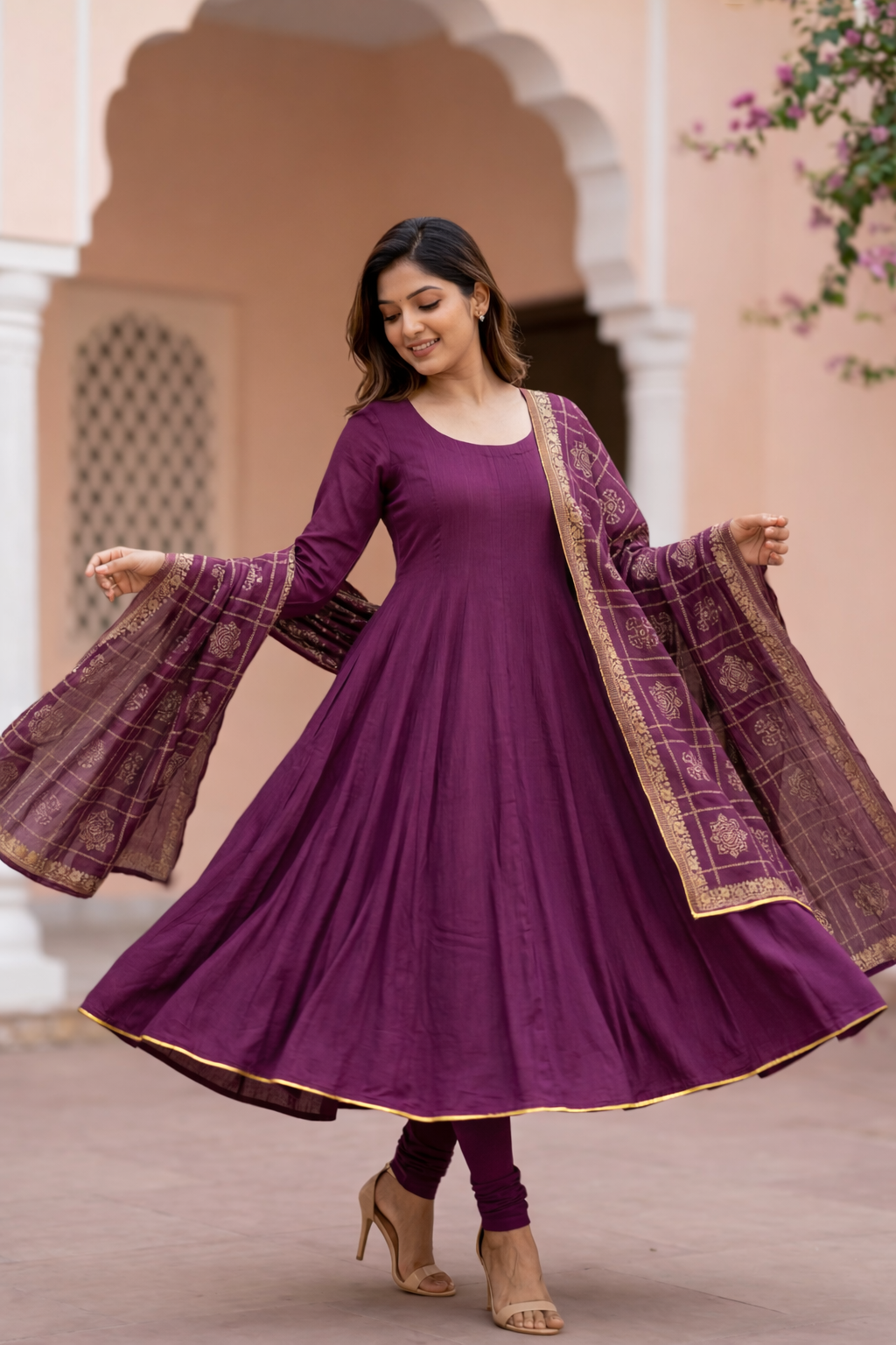 Sreelekha Plum (Kurti+Dupatta)