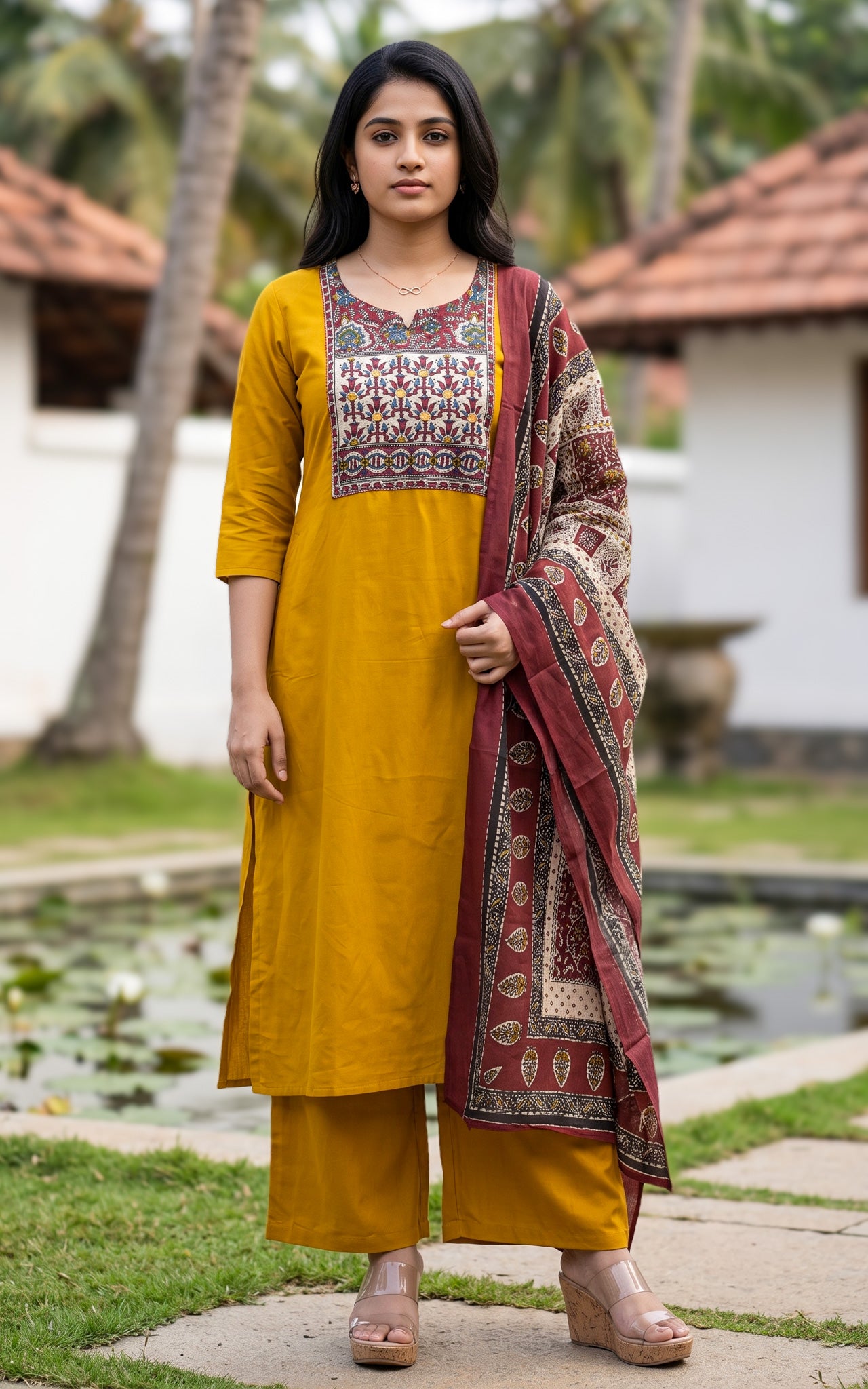 Ranvika Mustard Handblock (Kurti+Pant+Dupatta)