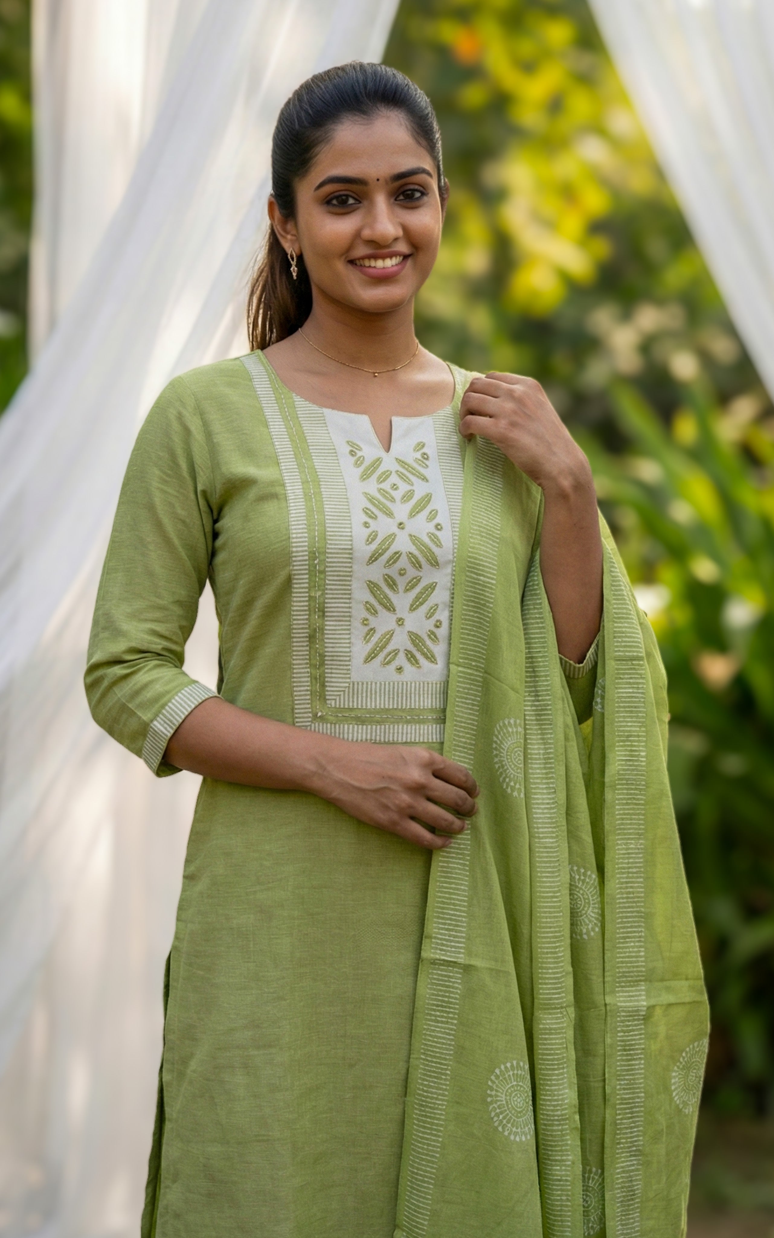 South cotton mirror embroidery kurti with dupatta for women
