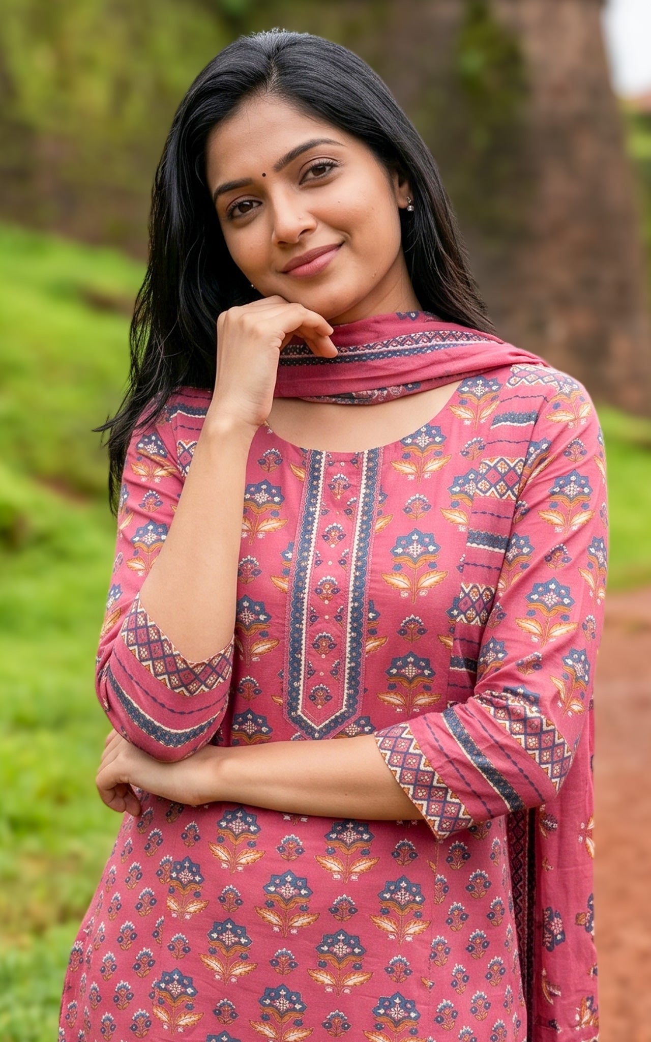 Niharika Peach (Kurti+Dupatta)