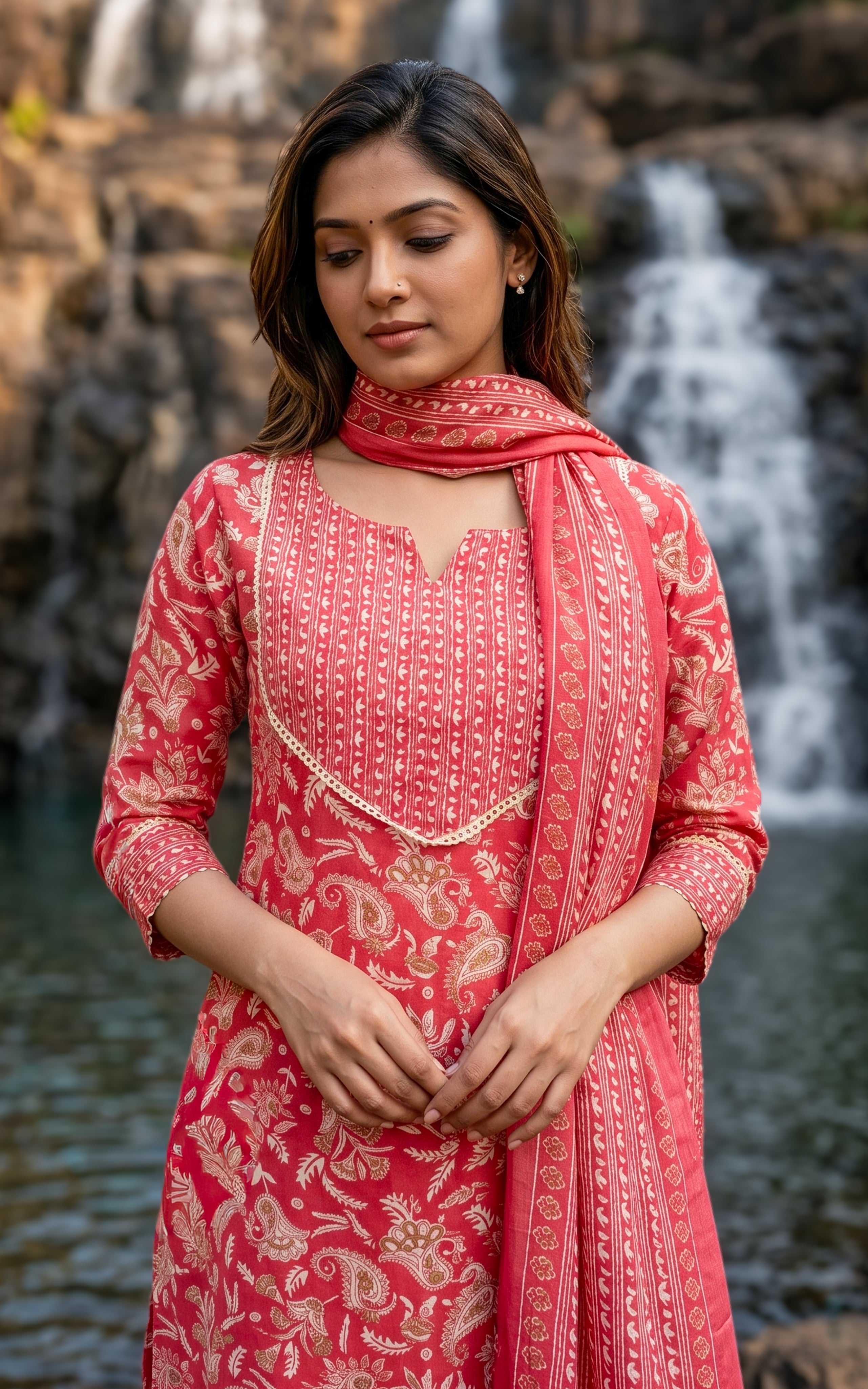 Ethnic cotton kurti with pant set for women