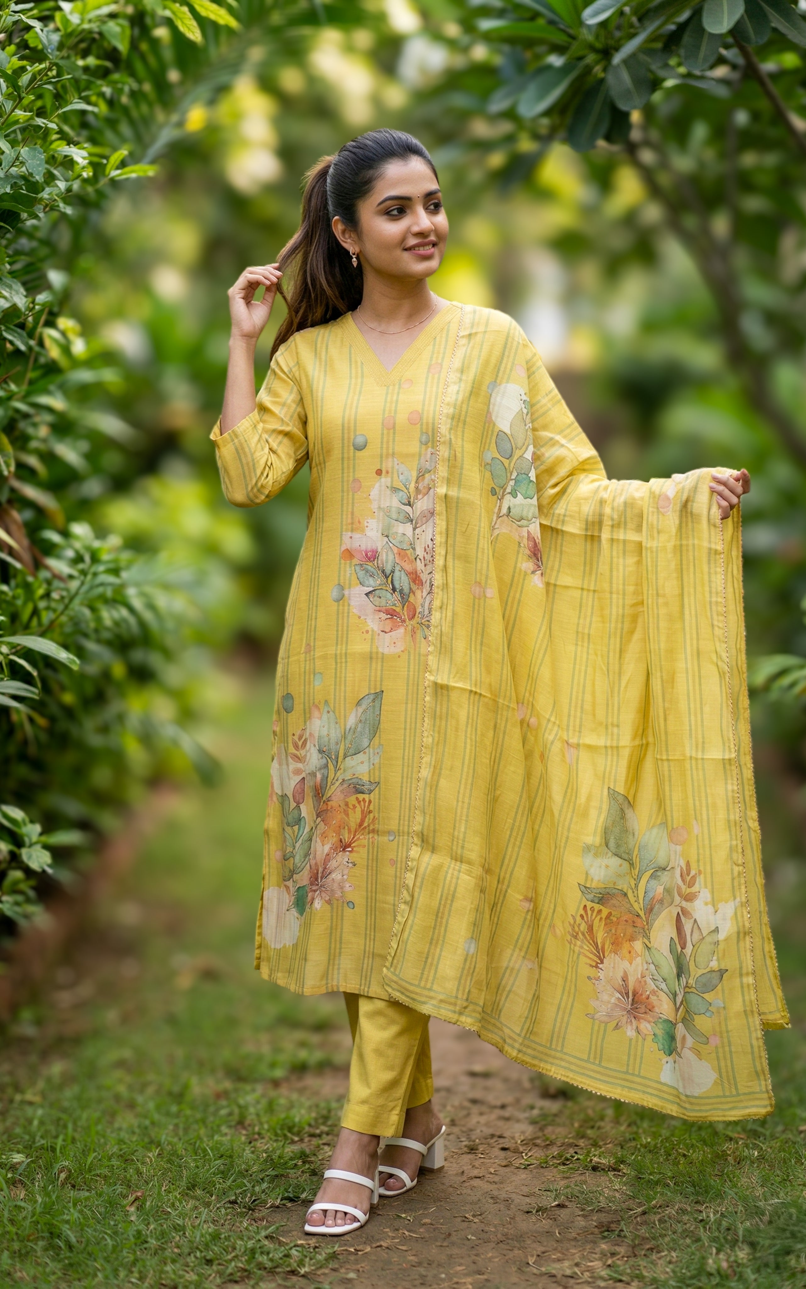 stylish lime green kurti pant set for college
trendy v-neck straight cut kurti set
modern art silk kurti with dupatta
fashionable kurti pant set for girls