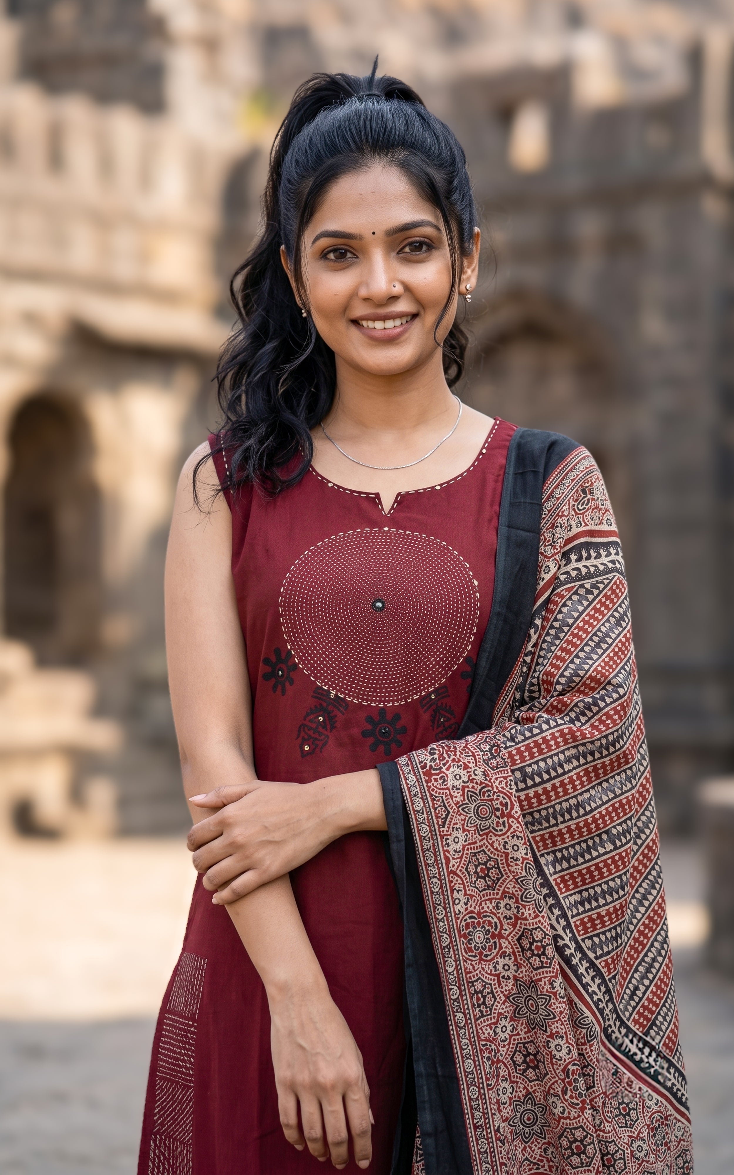 Maroon Cotton Office Wear Kurti Set for Women