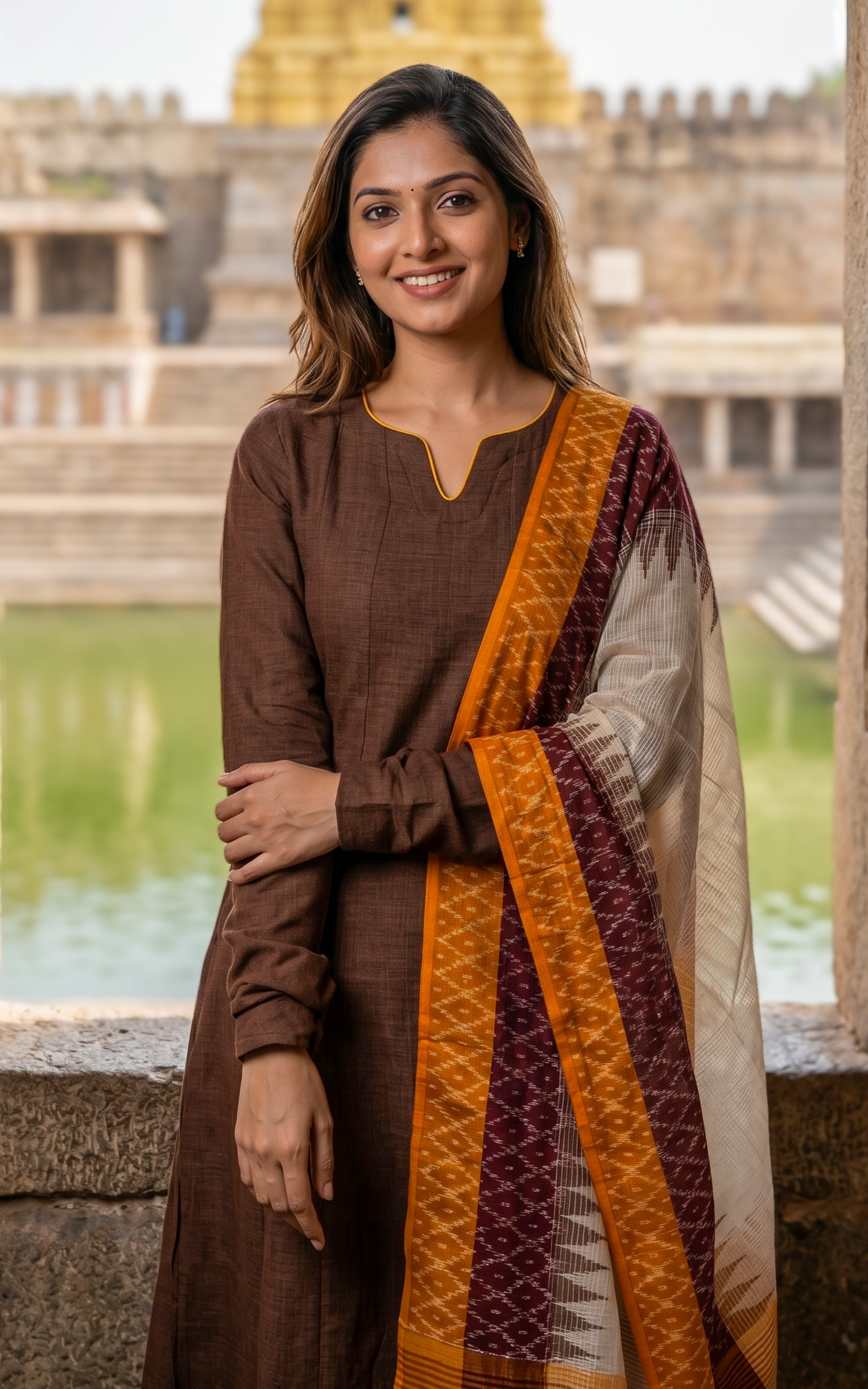 Anwen Brown A (Kurti+Dupatta)