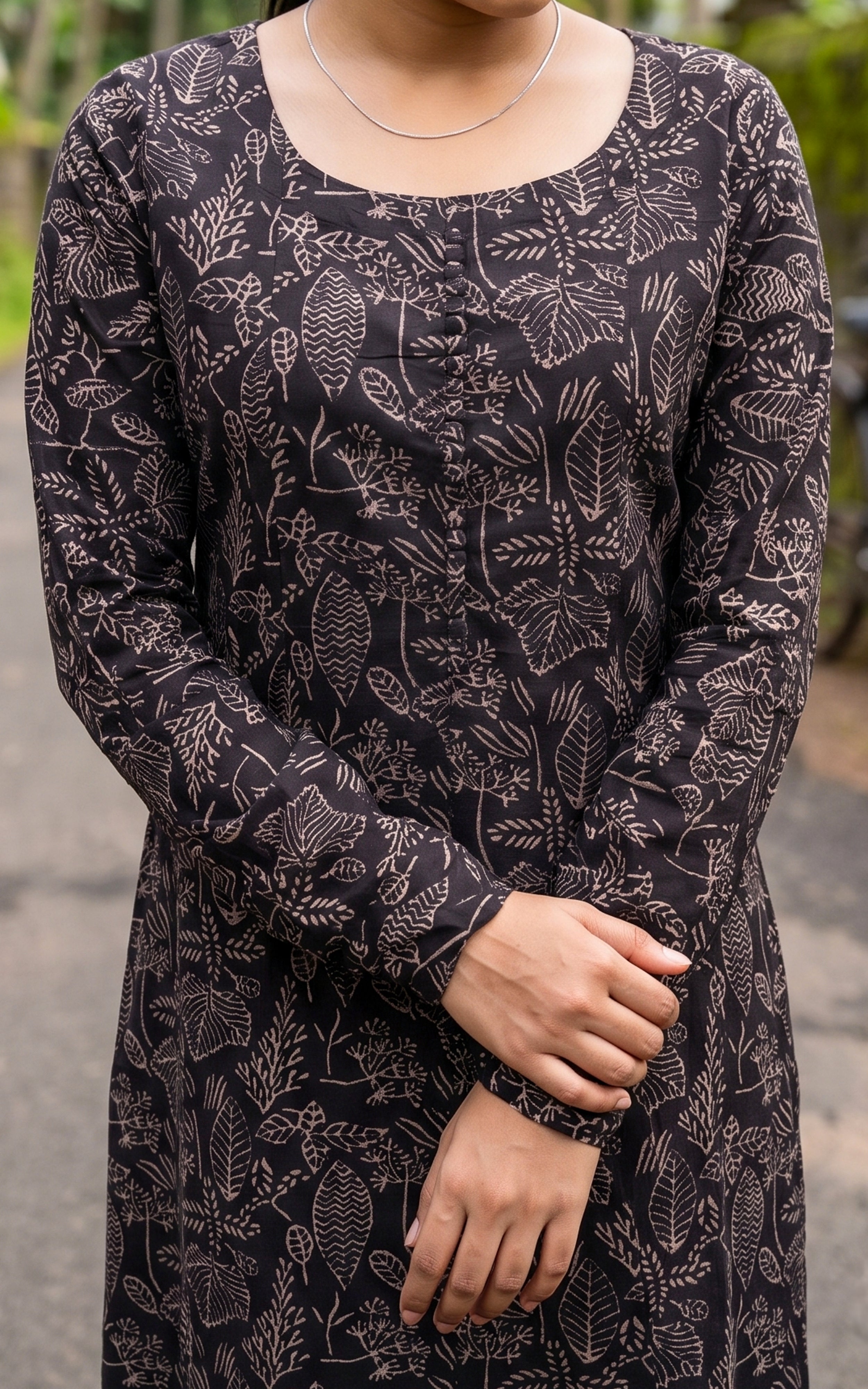 Black Cotton Ethnic Wear Kurti with Dupatta for Women