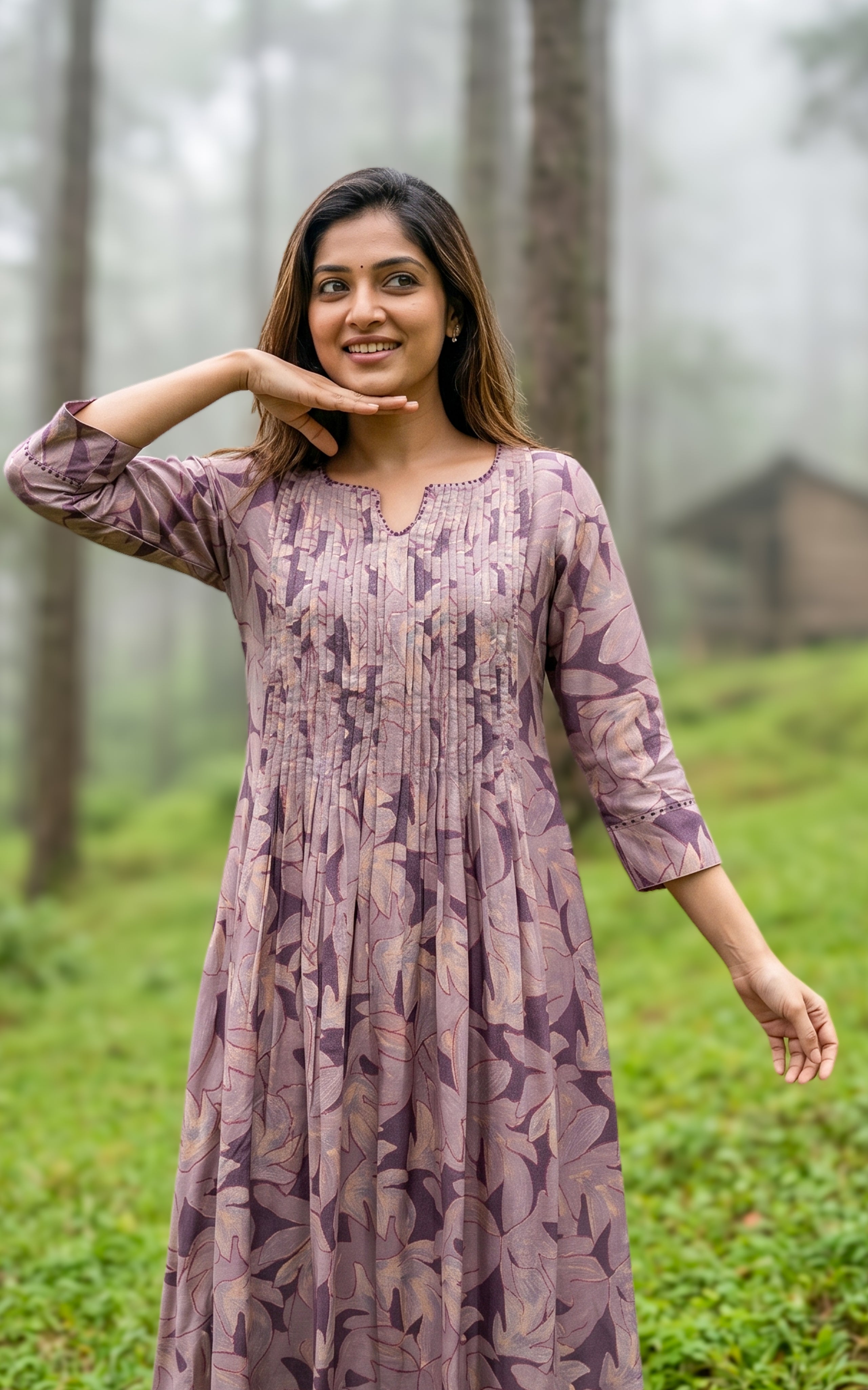 Mauve flared Aline cotton kurti for women