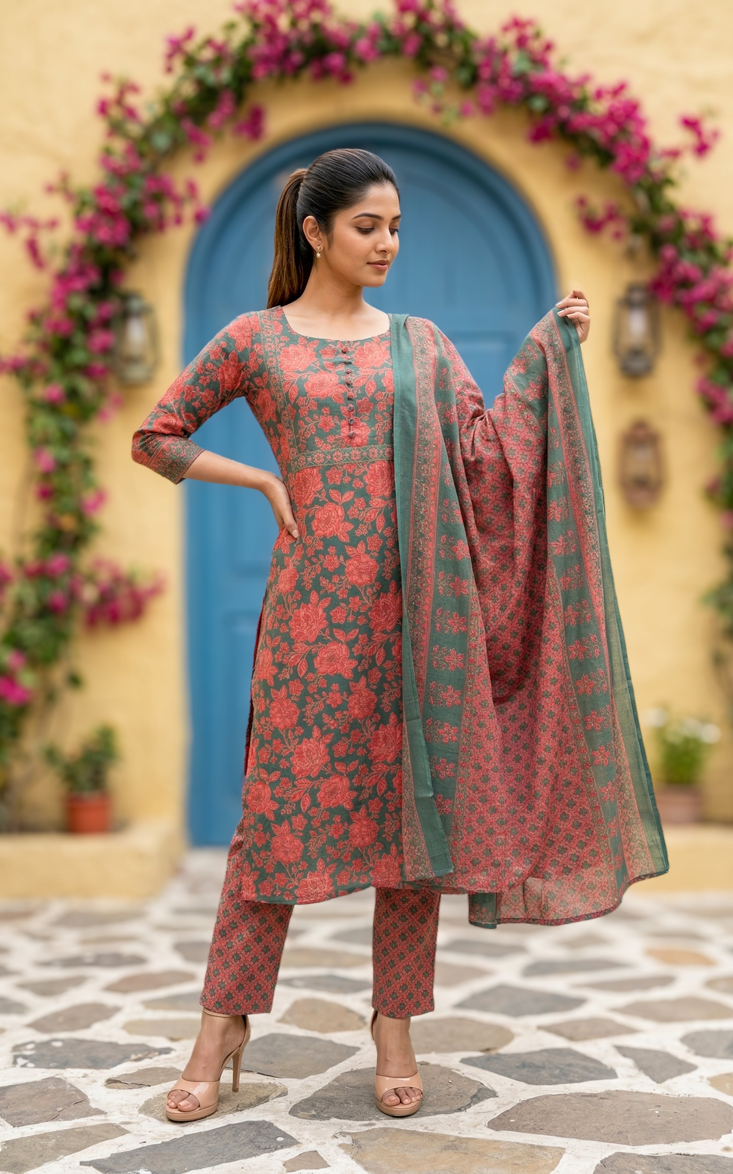 Reshma Greenish Blue (Kurti+Pant+Dupatta)