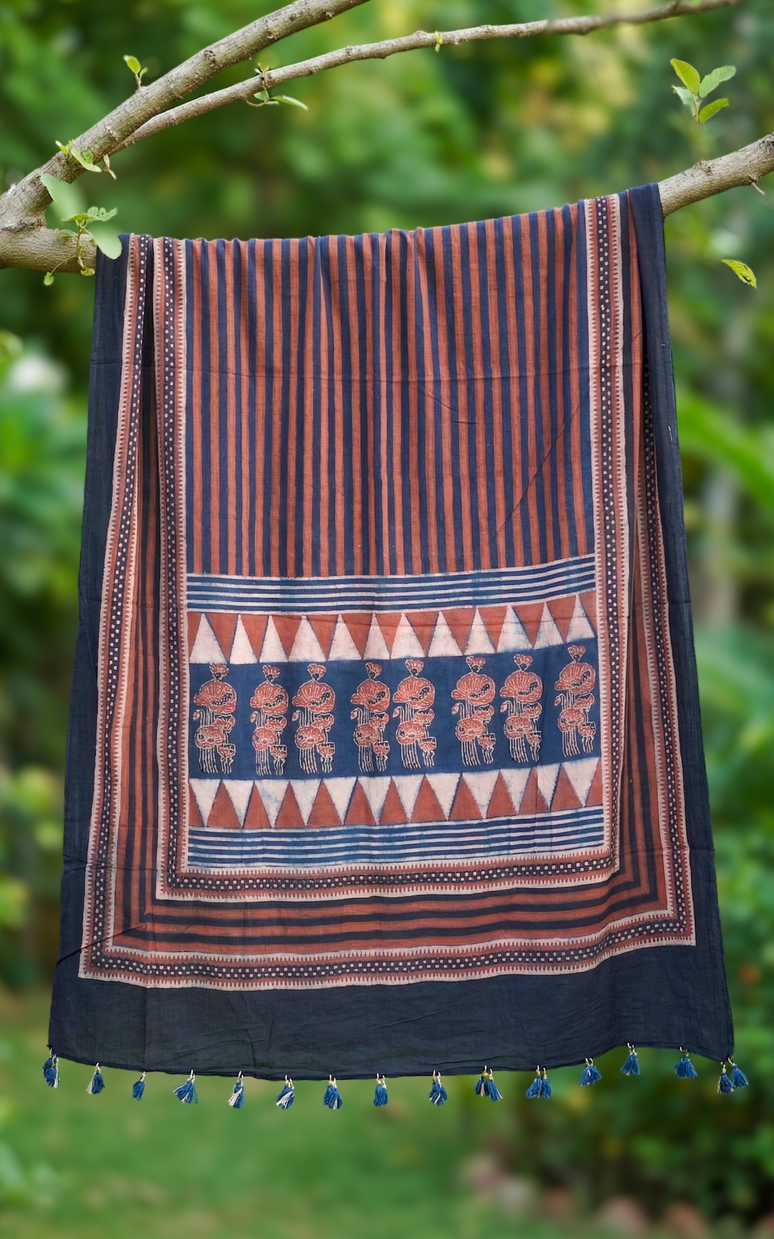 Instore – Earthy Tones Handblock Printed Dupatta for Women – Cotton – Tassels – Ethnic Wear