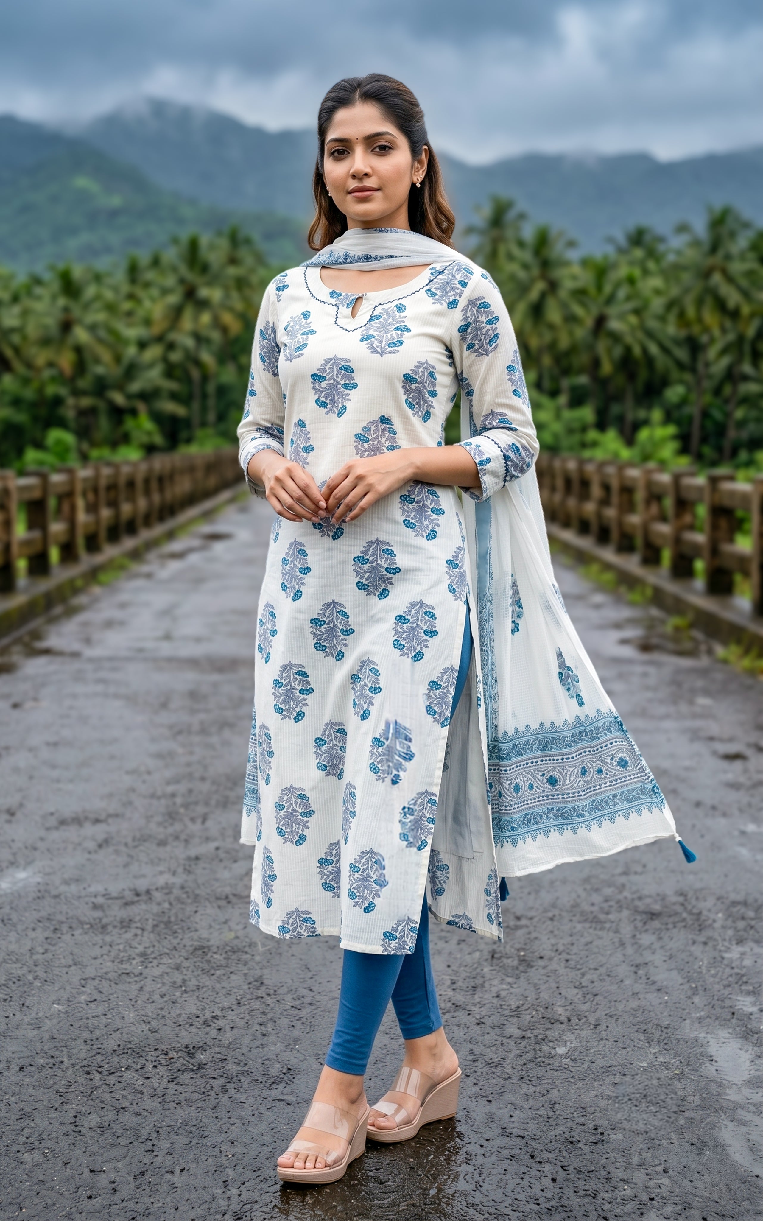Pallavi White (Kurti+Dupatta)