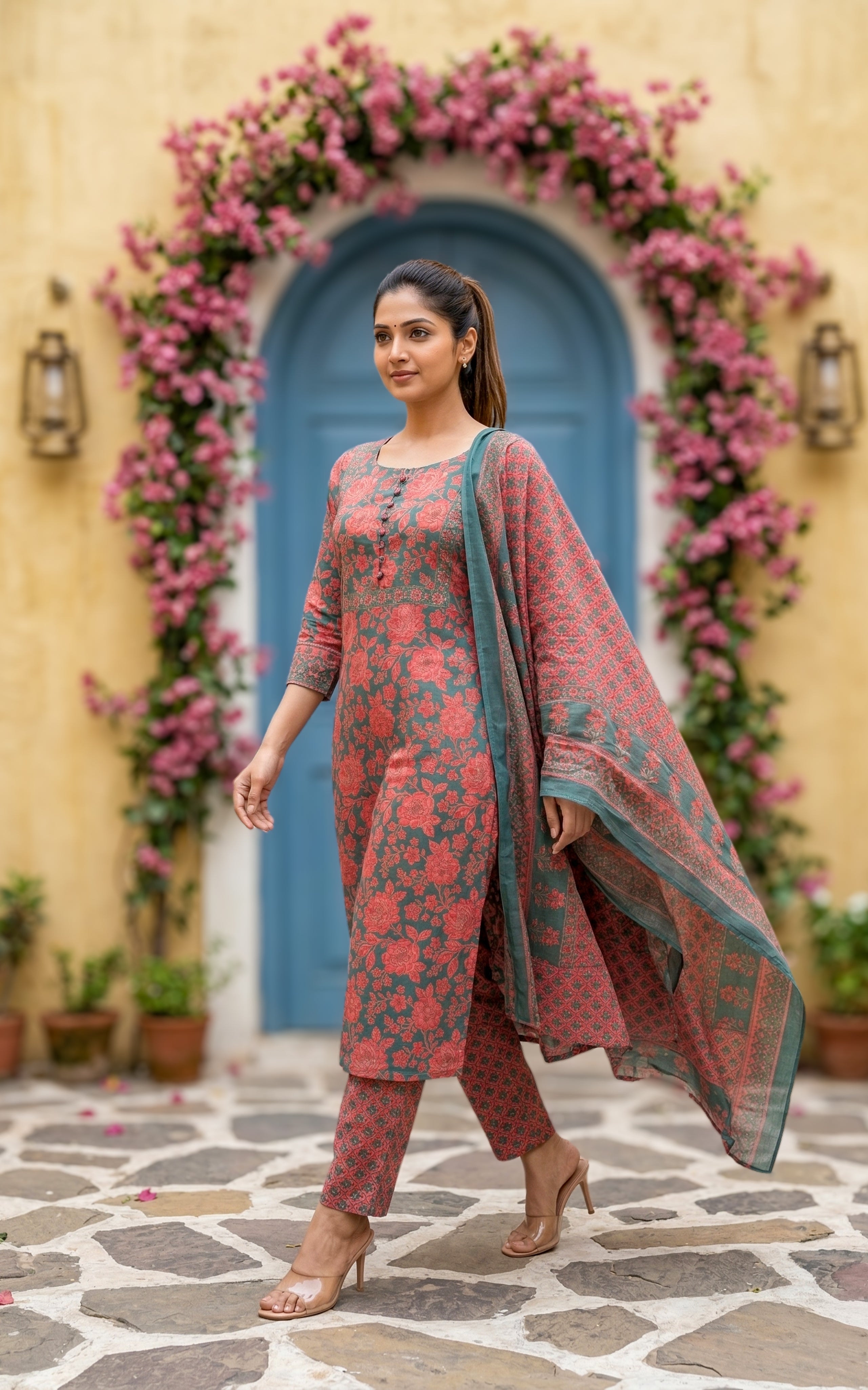 Reshma Greenish Blue (Kurti+Pant+Dupatta)