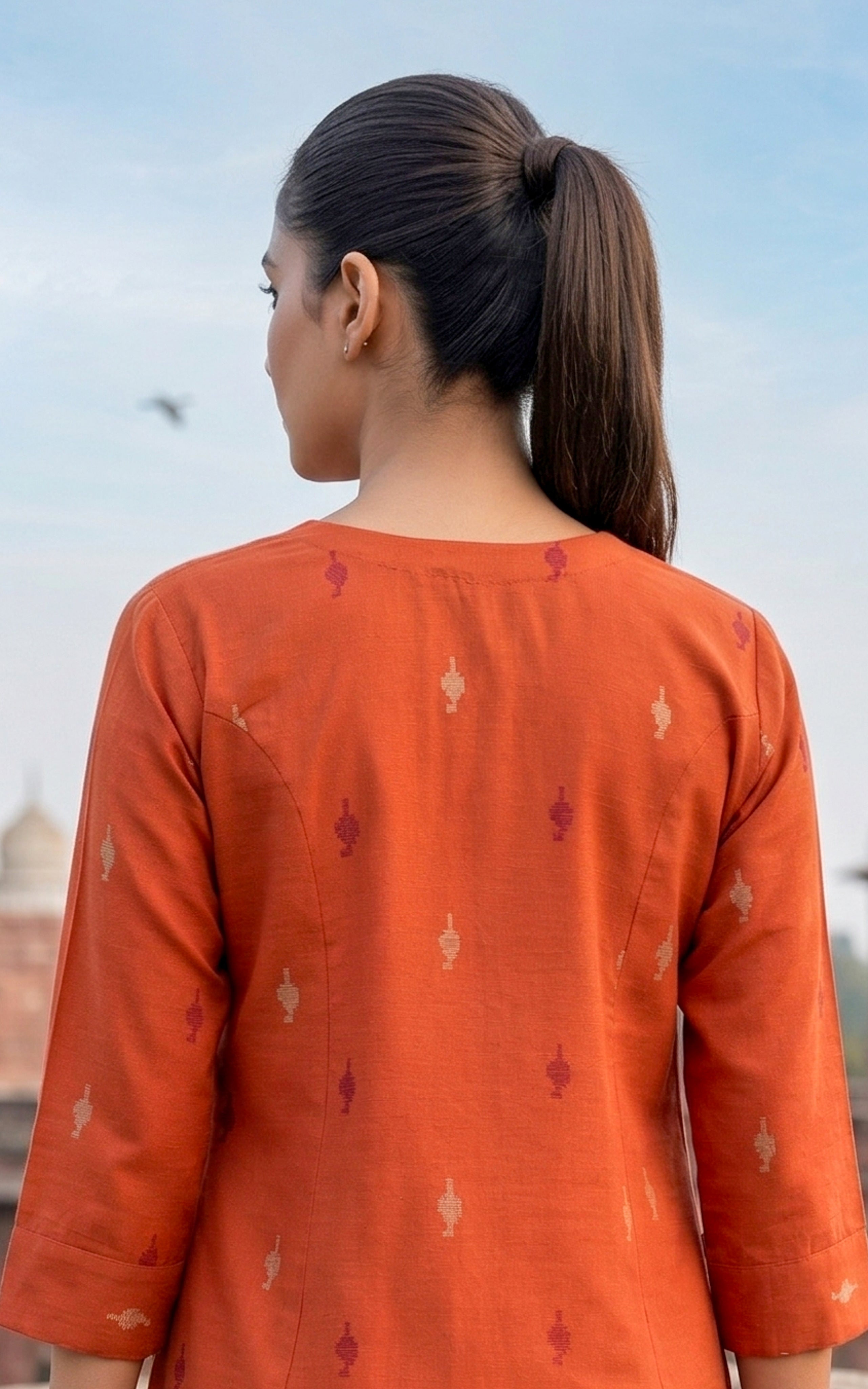 Instore - Rust Cotton Blend Straight Cut Kurti with Side Slit, Palazzo Pant, No Lining