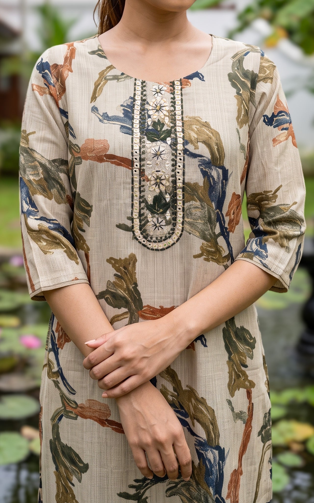 Cement Color Art Silk Ethnic Wear Kurti Set for Women