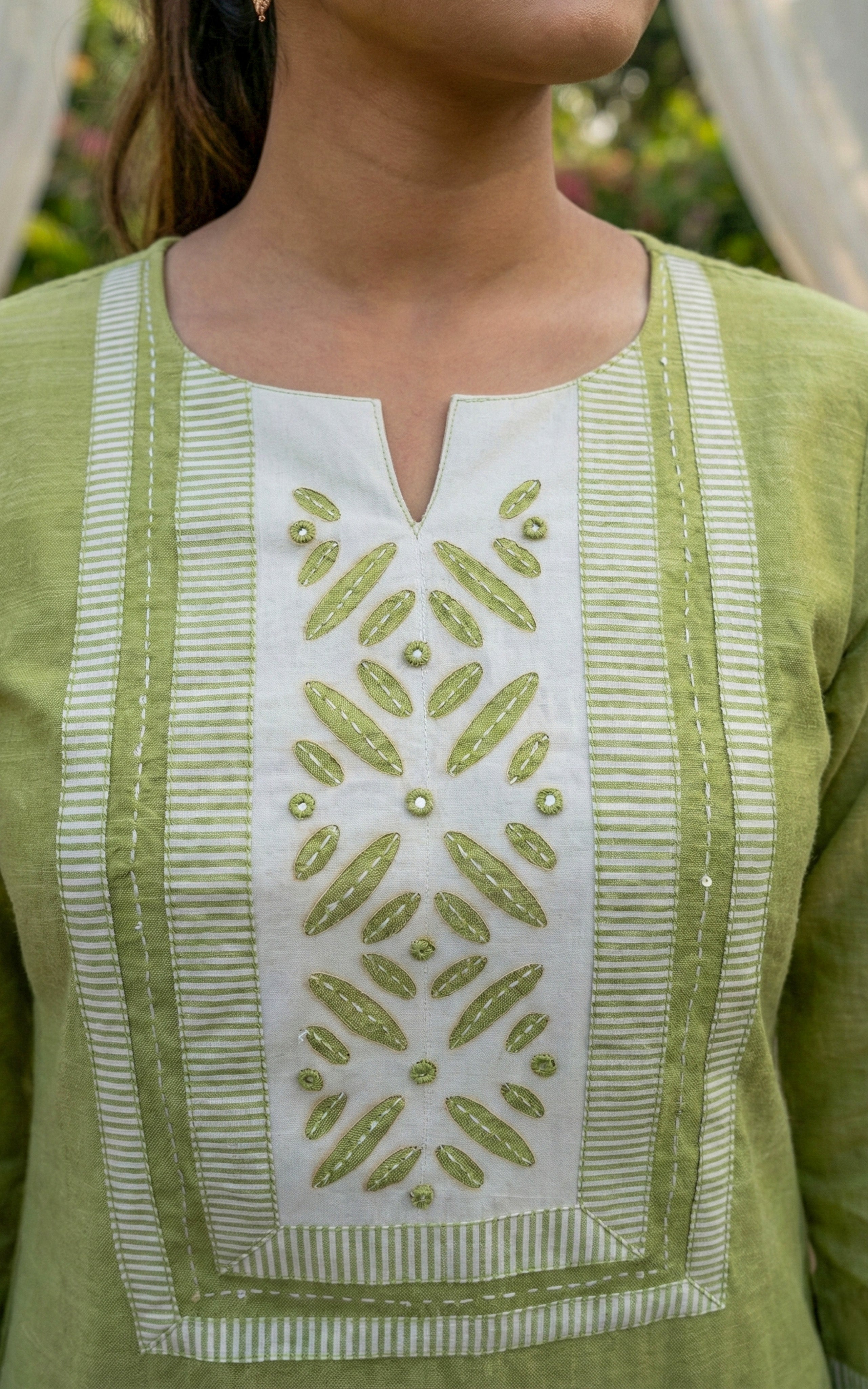 Pastel green south cotton kurti with elastic waist pant for women