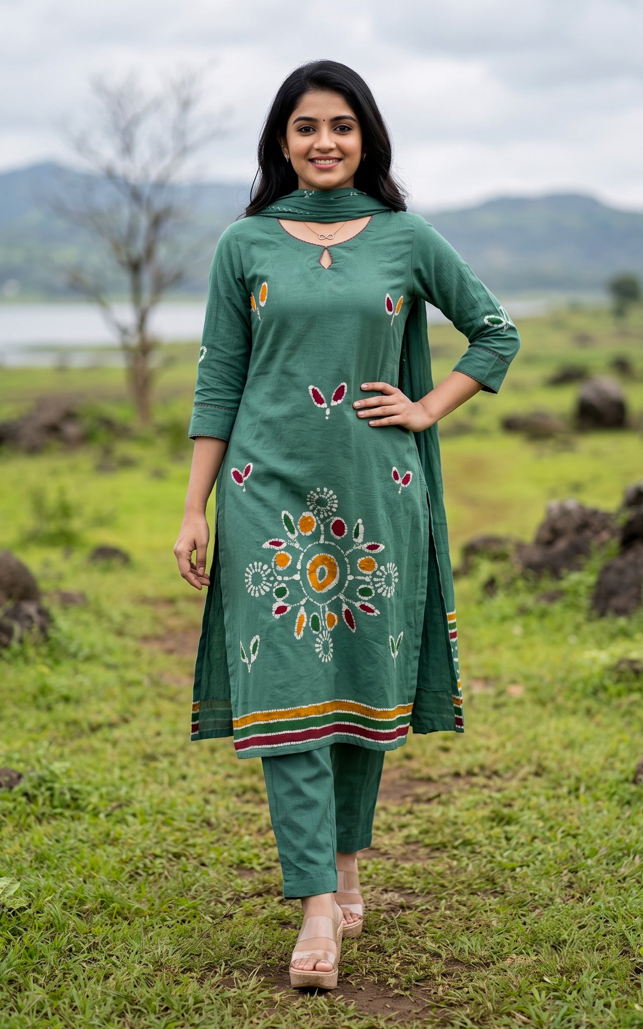 Sage Green Cotton Kurti Set for Women
