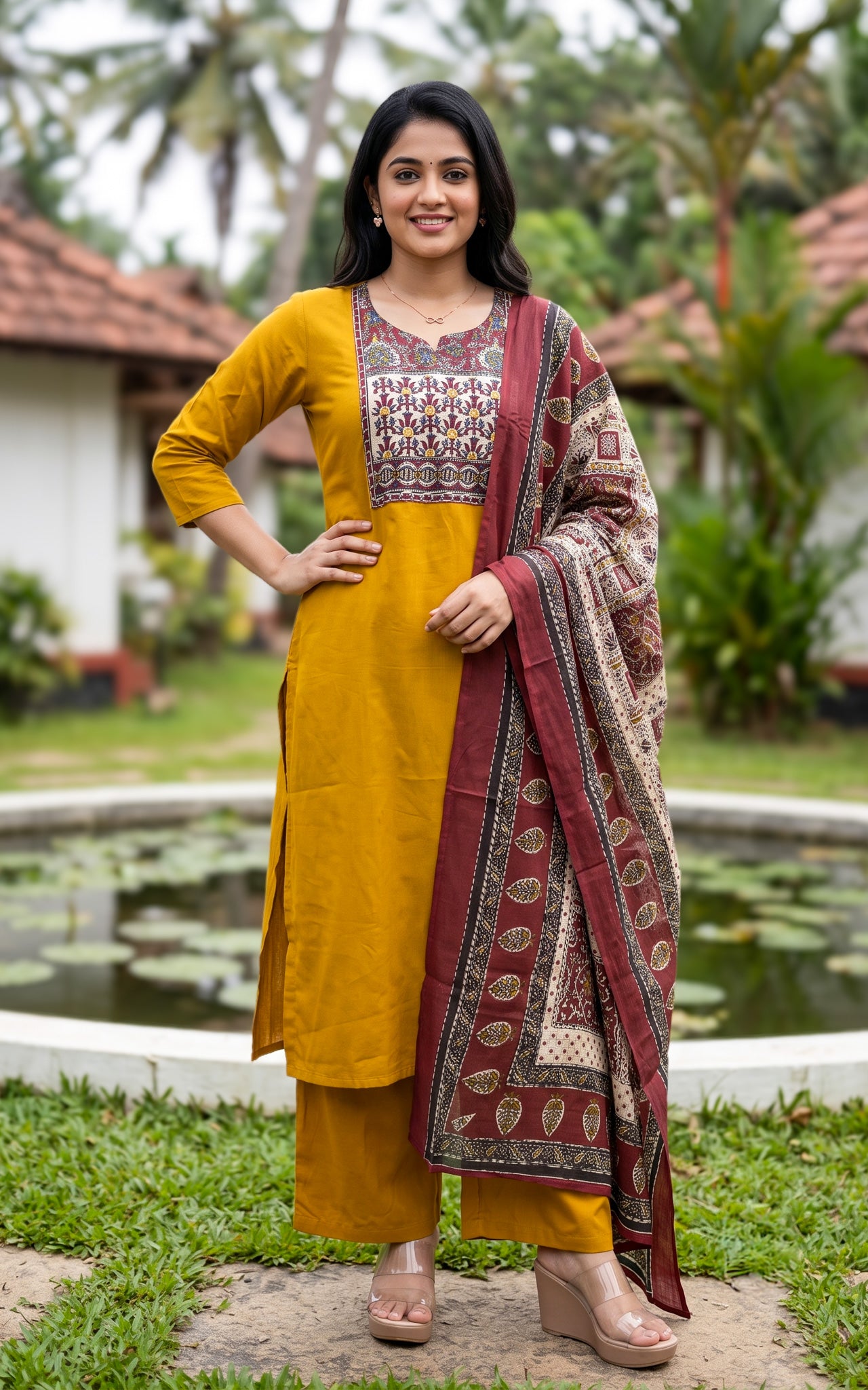 Ranvika Mustard Handblock (Kurti+Pant+Dupatta)