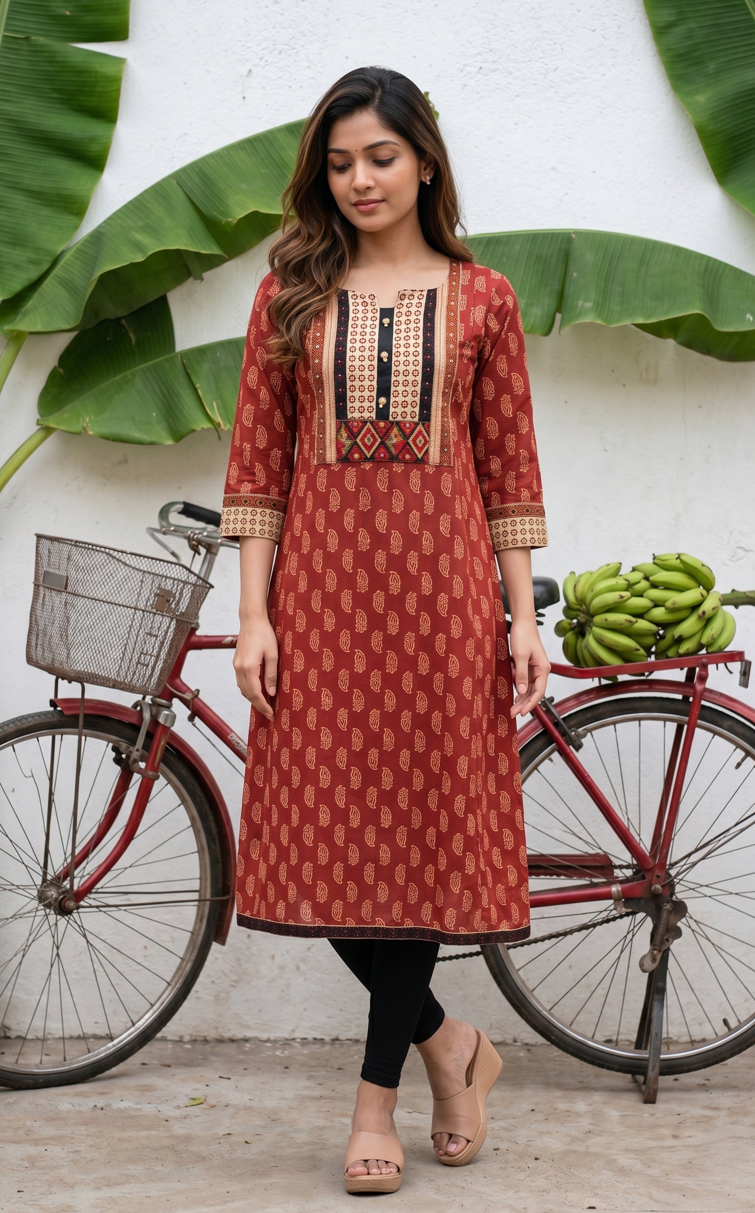 Simple Rust Cotton Kurti For Women