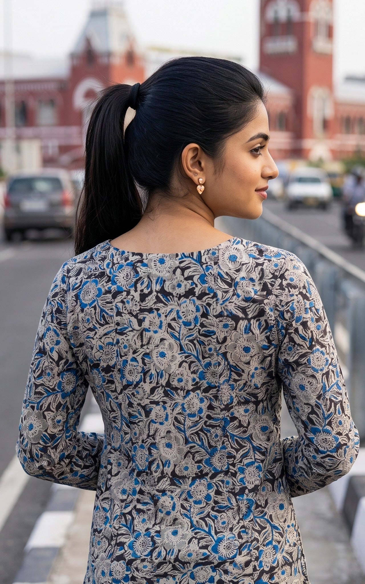 Black Kalamkari Cotton Traditional Kurti Dupatta for Women