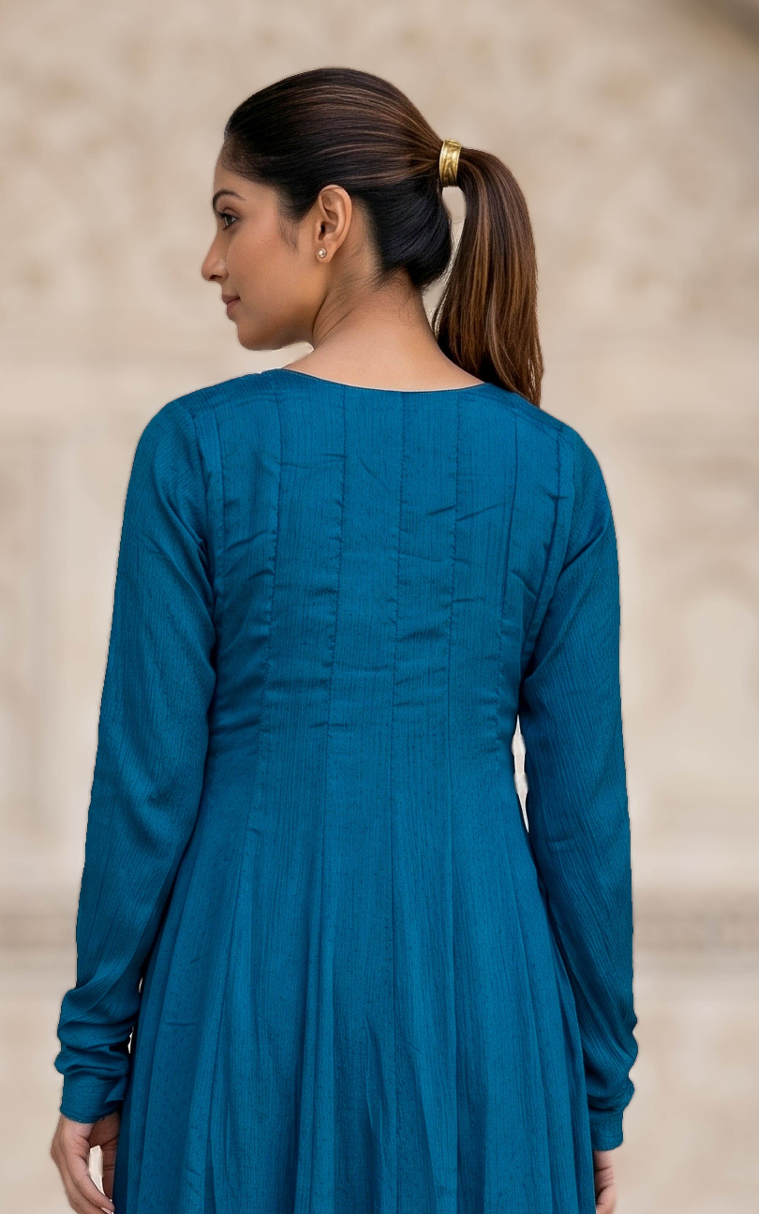 Teal long Anarkali kurti for women