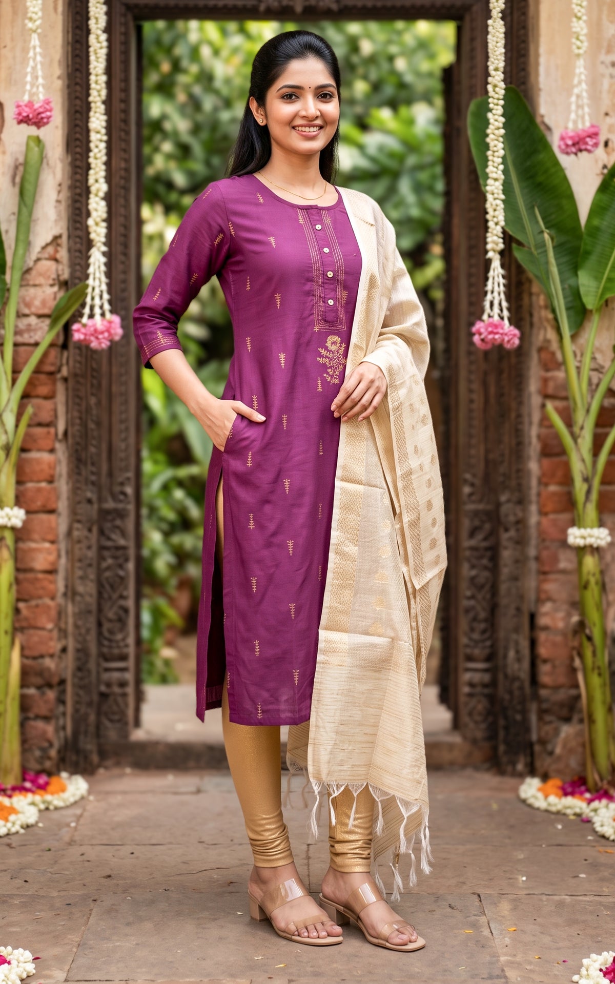 Navarathna Magenta (Kurti+Dupatta)