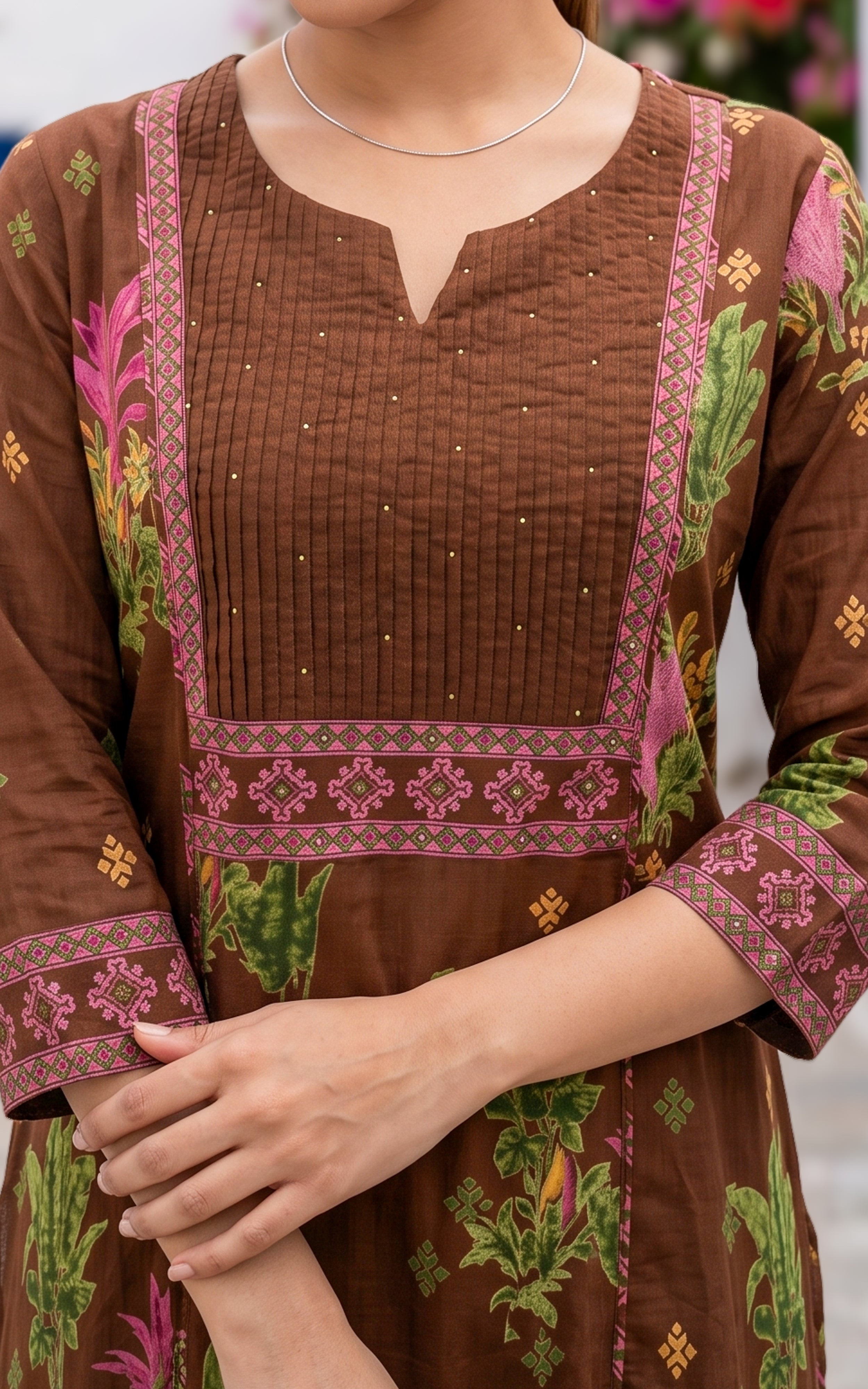 Brown Printed Cotton Ethnic Wear Kurti Set for Women