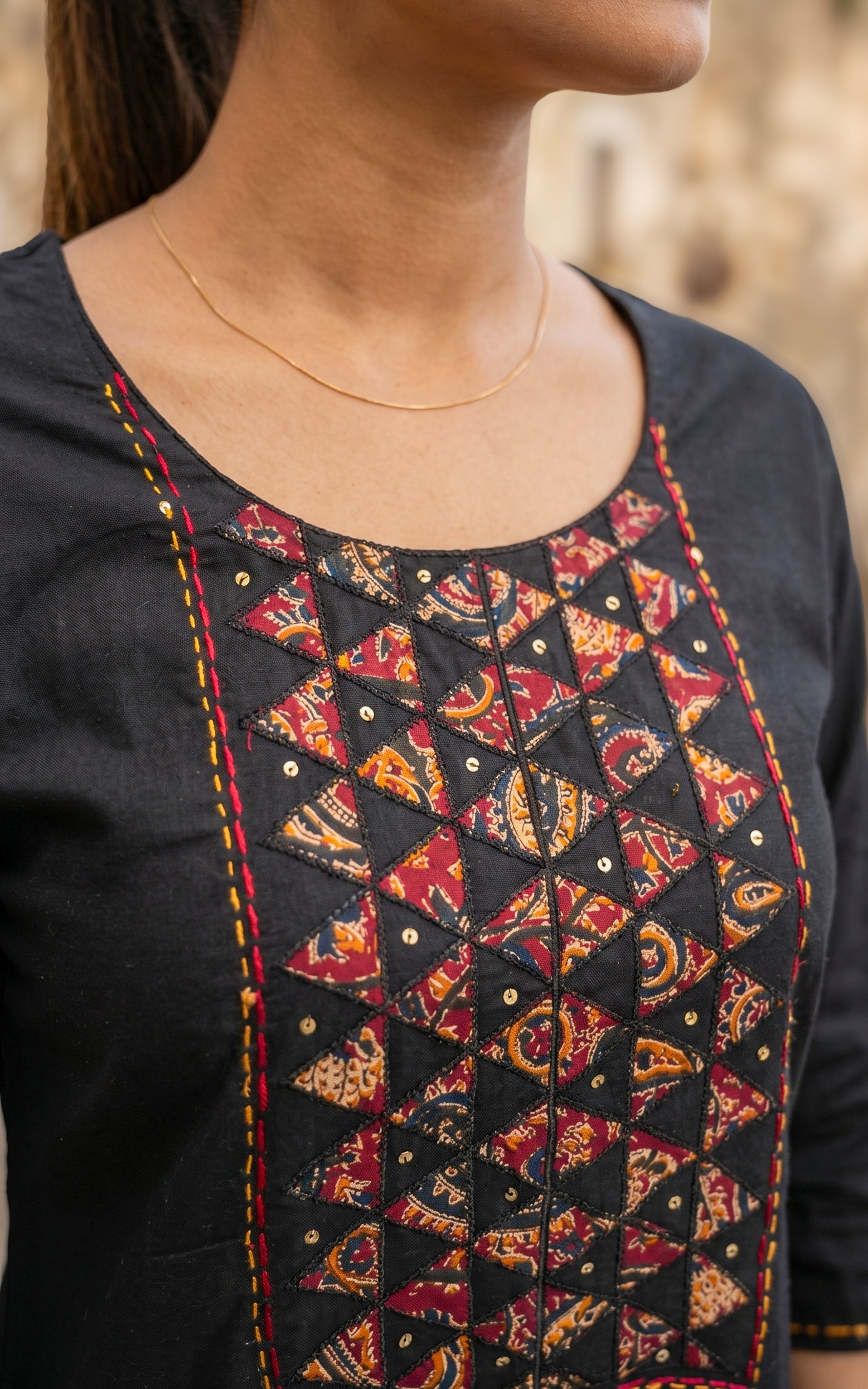 Black ethnic cotton kurti for women