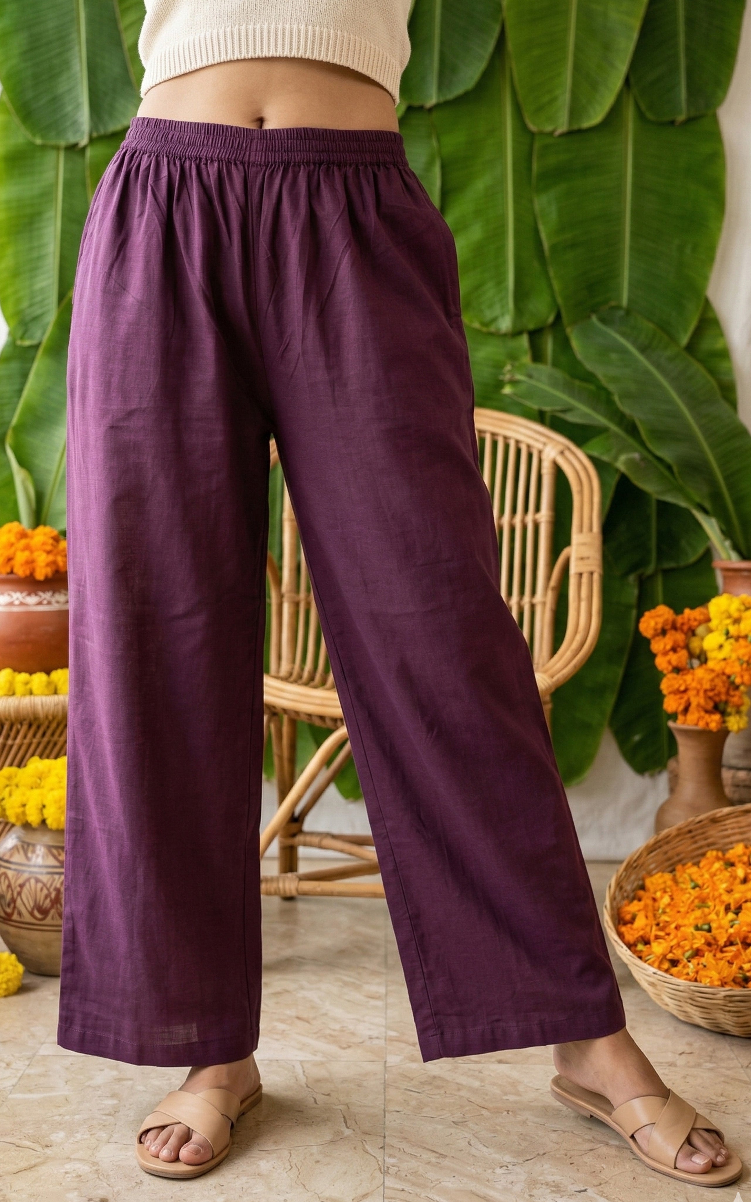 Instore – Plum Palazzo Pant for Women – Pure Cotton – Mix N Match – Ethnic Wear
