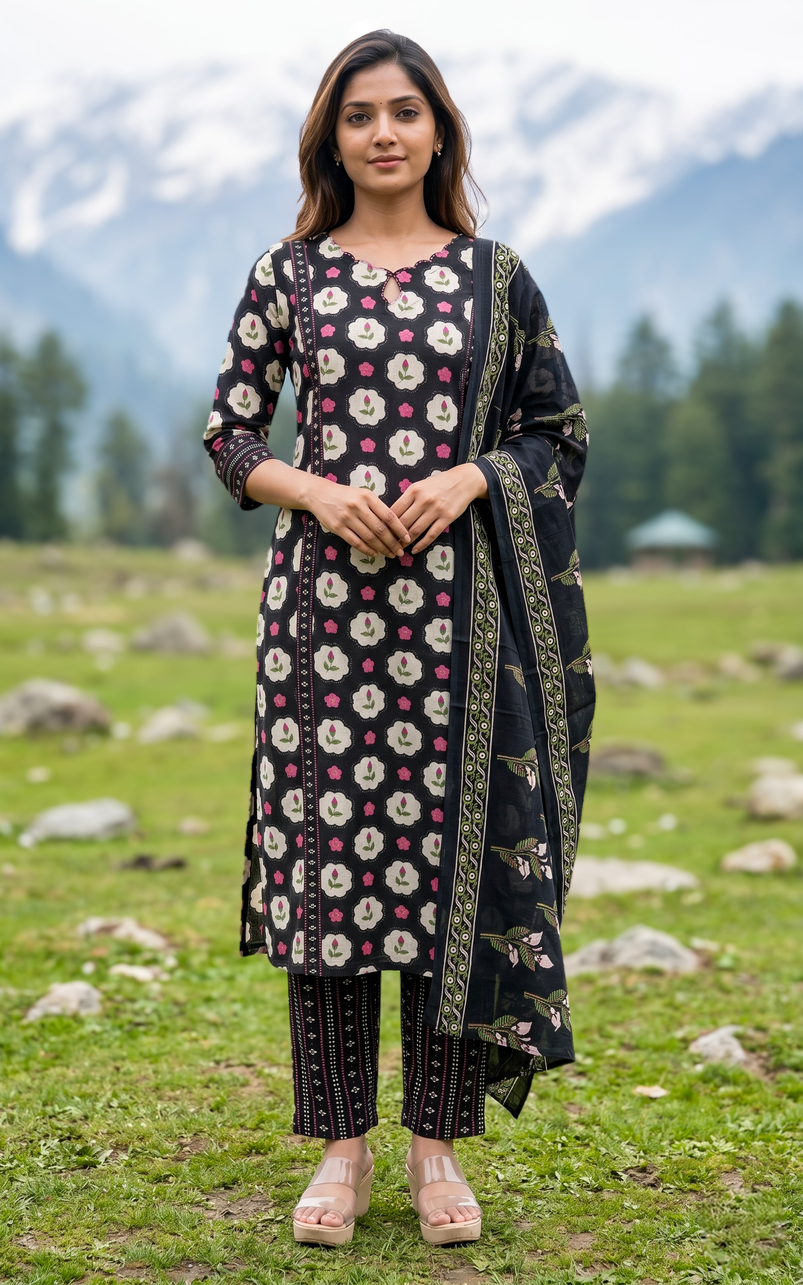 Black Cotton Straight Cut Kurti For Women