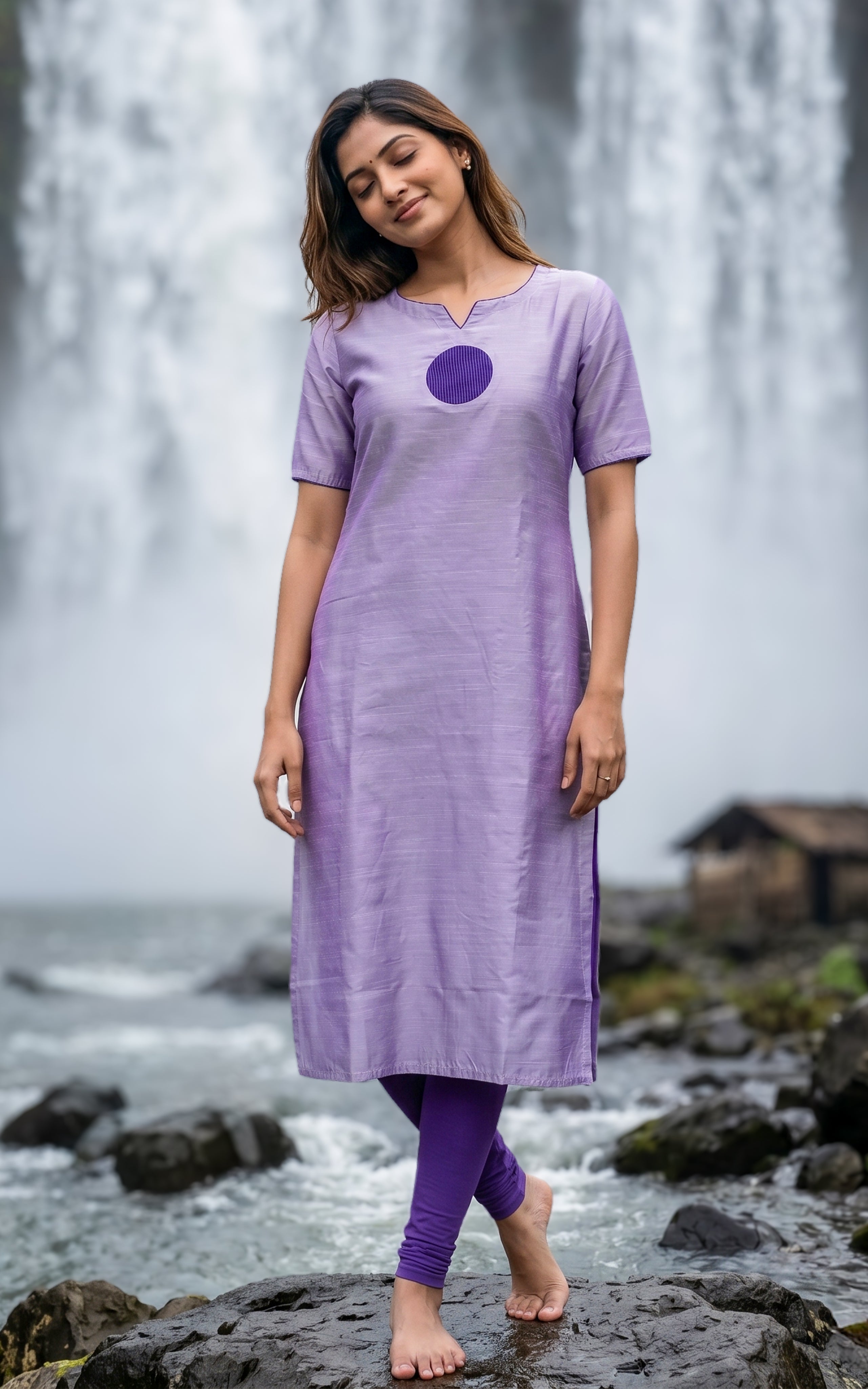 Light lavender ethnic silk cotton kurti for women