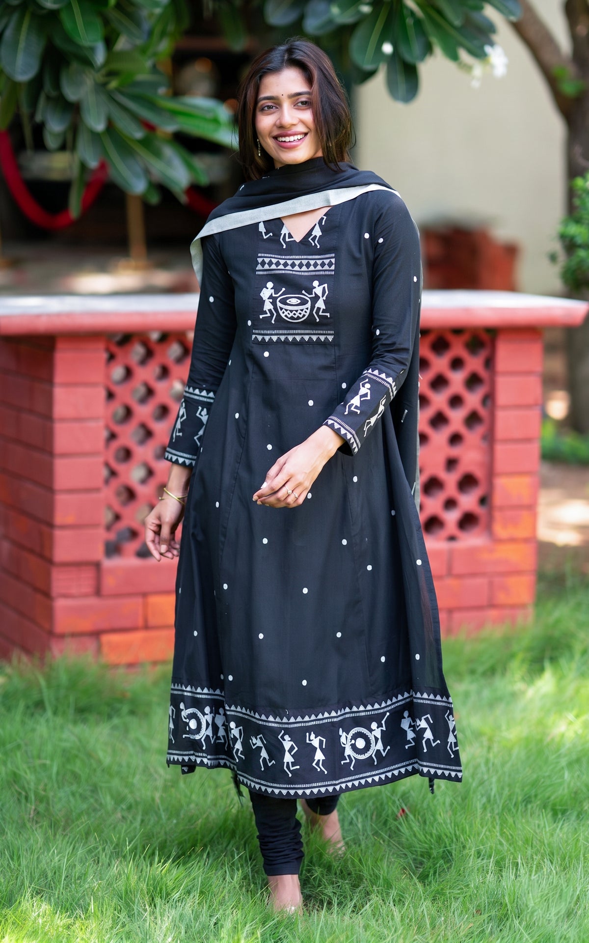Black Cotton Daily Wear Kurti with Dupatta for Women