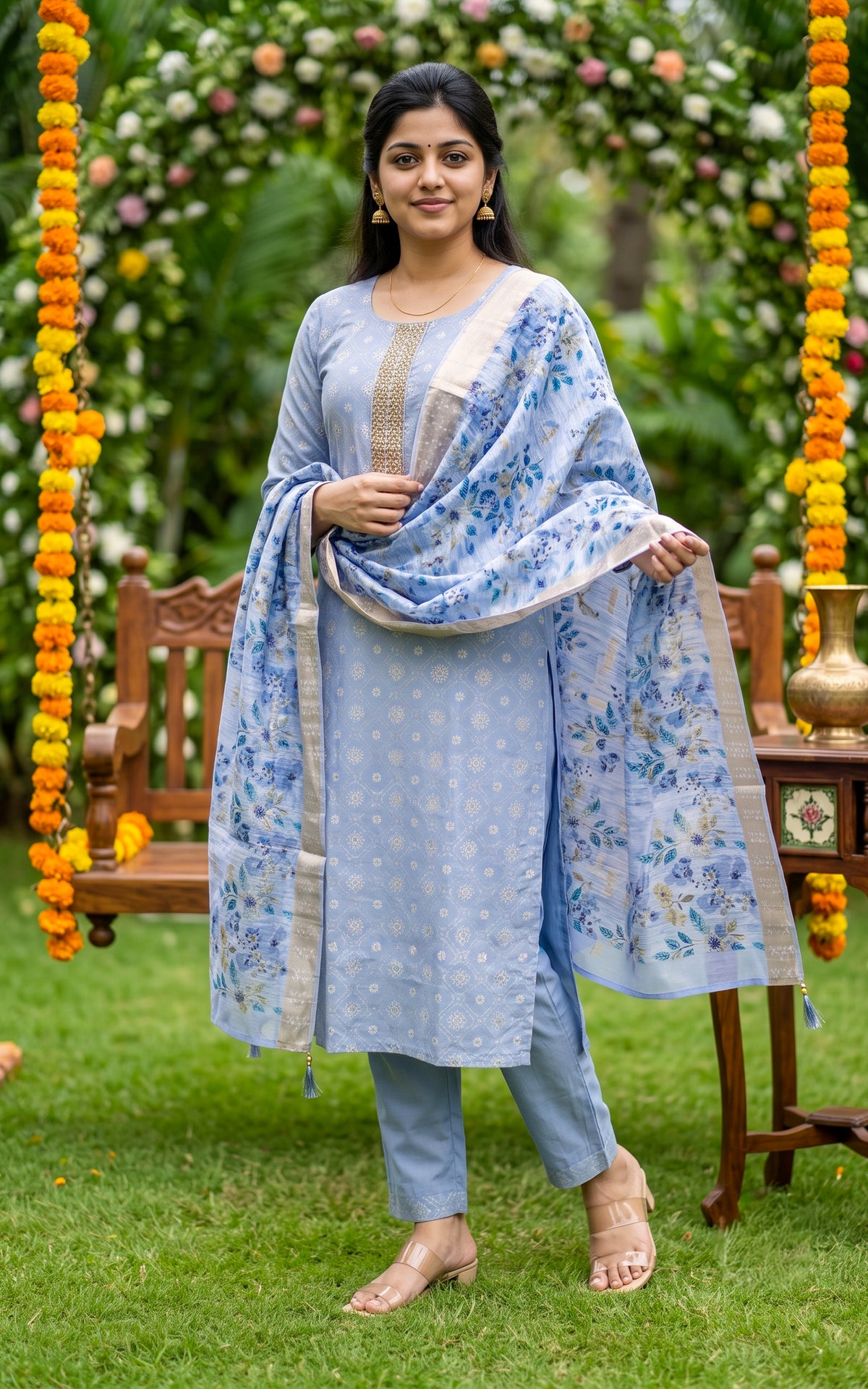 Malarnisha Ice Blue (Kurti+Pant+Dupatta)