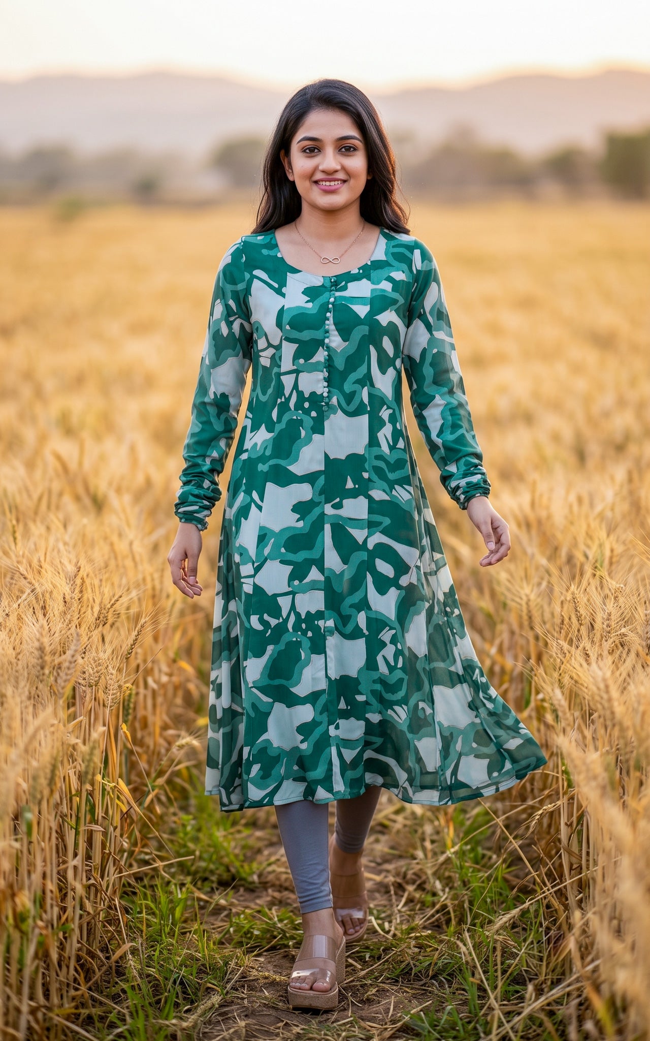 Green South Cotton Casual Wear Kurti Set for Women