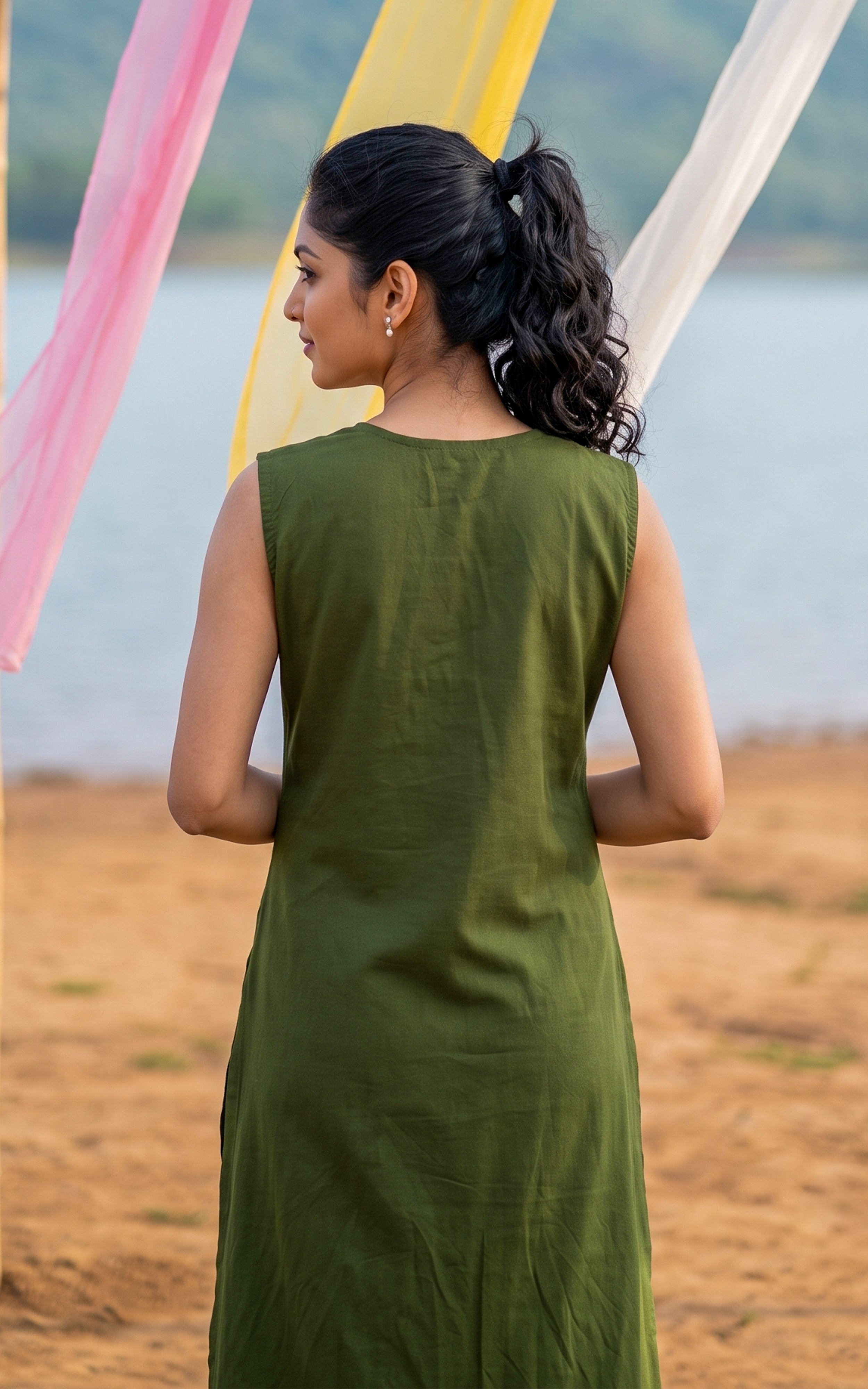 Instore – Green Carolina Kurti Pant Dupatta Set for Women – Cotton – Printed – Ethnic Wear