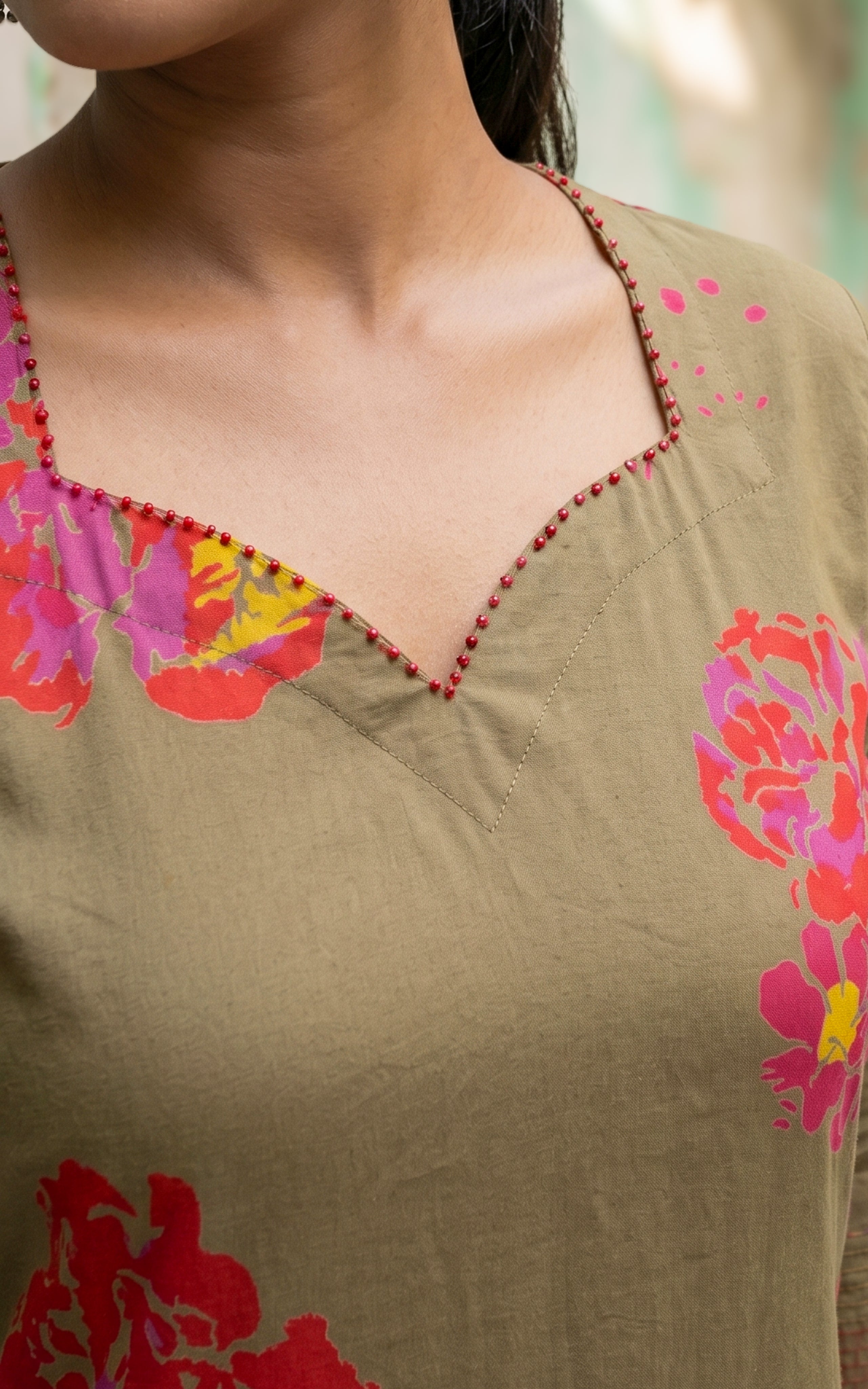 Brown daily wear cotton kurti set for women