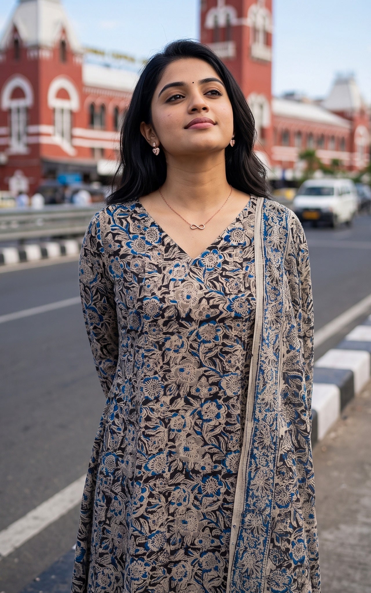 Black Kalamkari Cotton Daily Wear Kurti Dupatta for Women