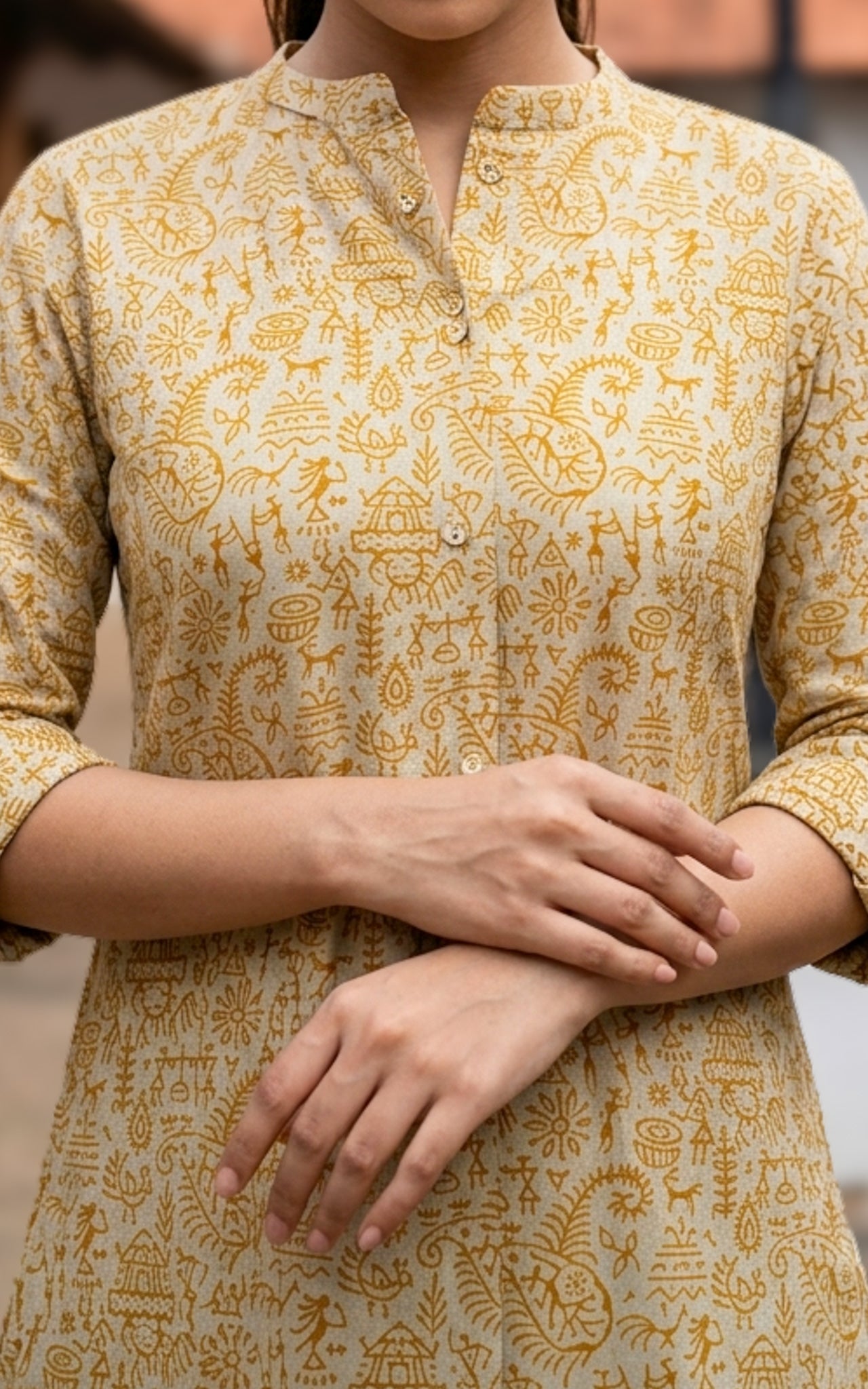 Mustard and Beige Cotton Flex Summer Collection Kurti Set for Women