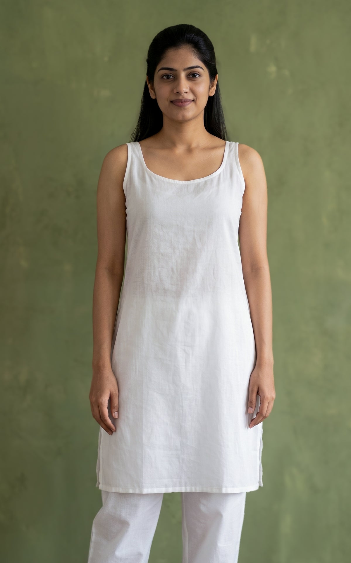 Cotton Slip with slit (inner wear) White