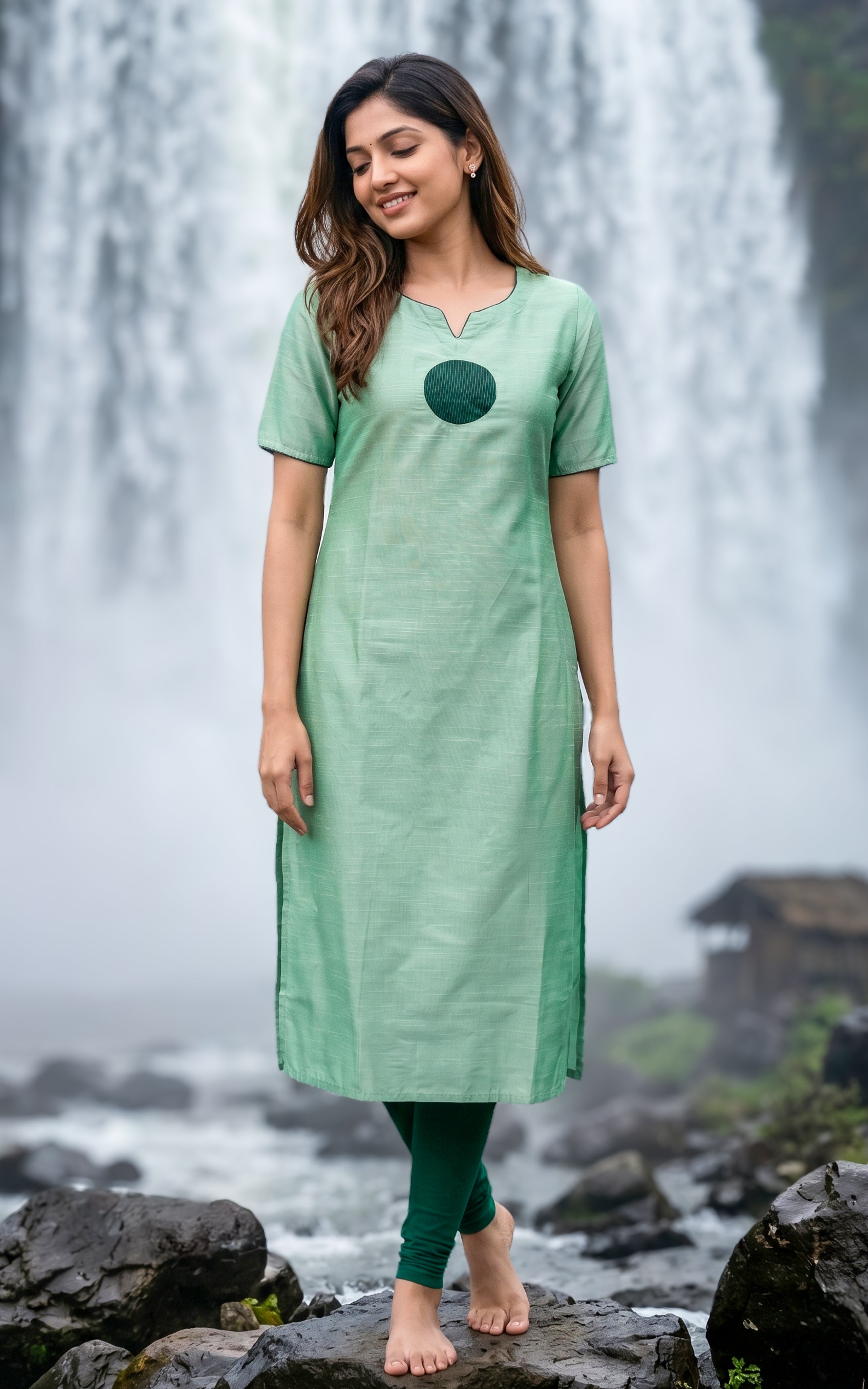 Mint green ethnic silk cotton kurti for women