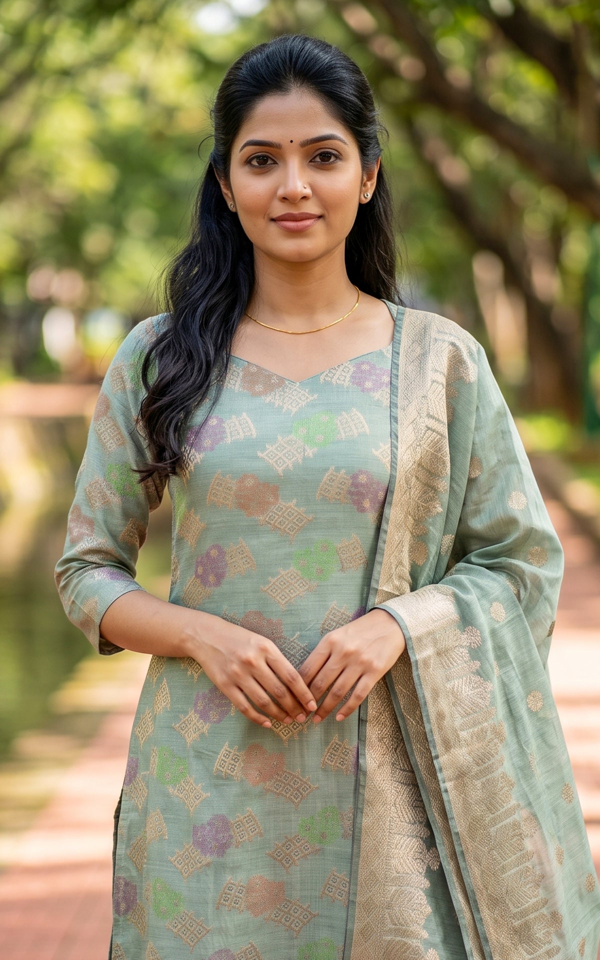 Gnanika Pastel Green (Kurti+Pant+Dupatta)