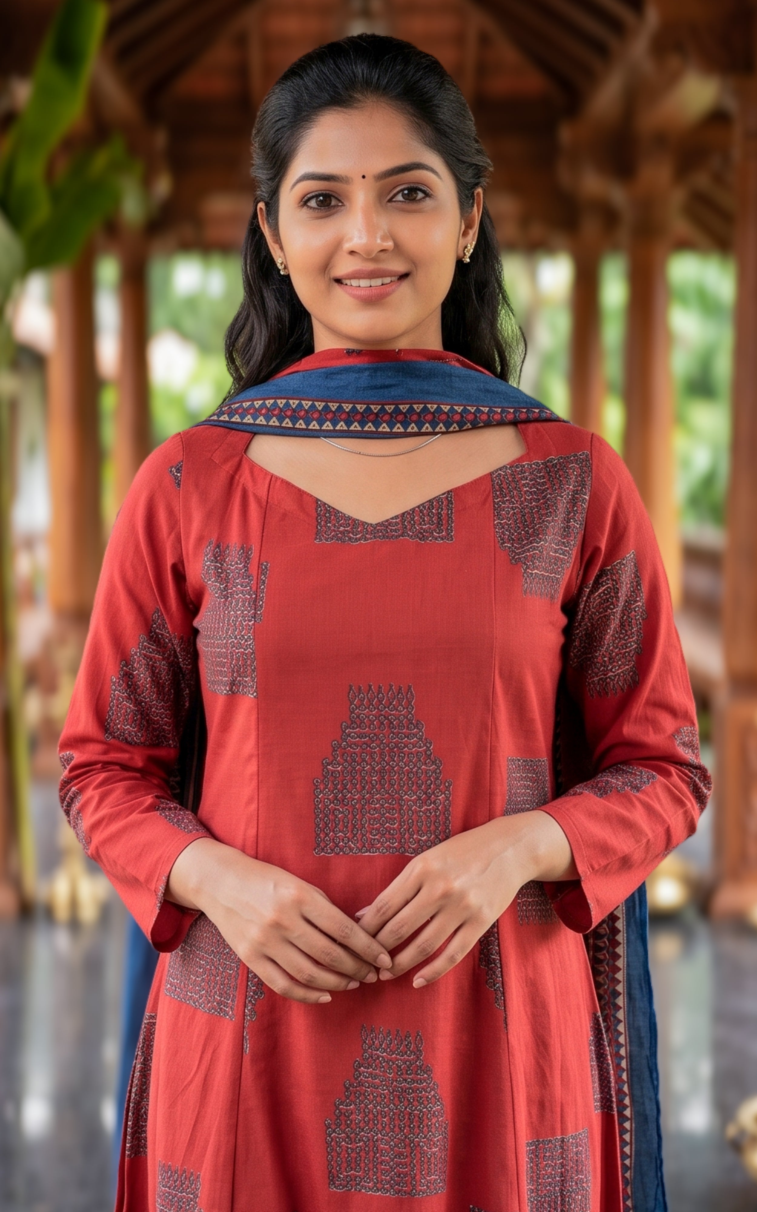 Yoshika Brick Red (Kurti+Dupatta)