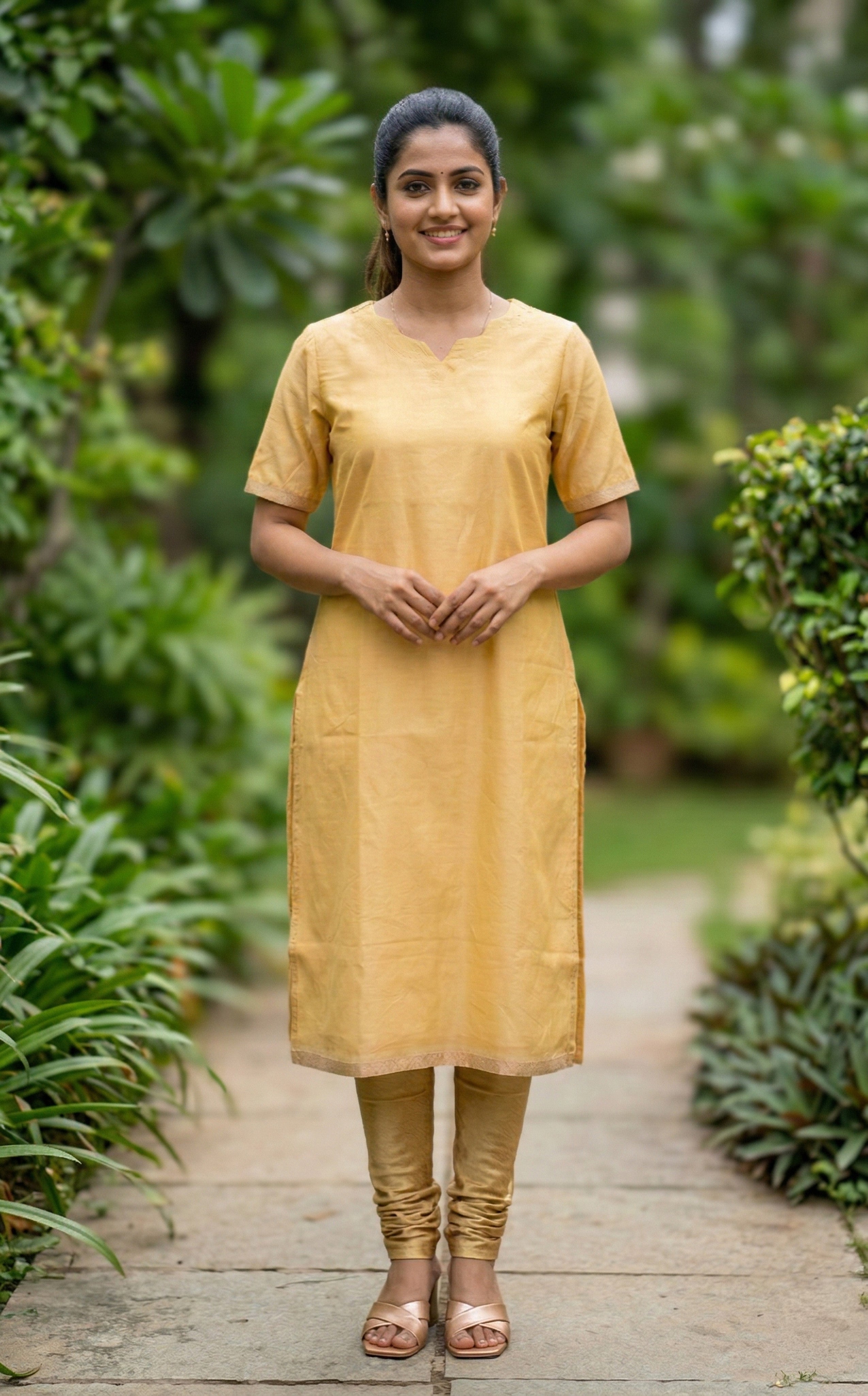 Ethnic Light Yellow Silk Cotton Kurti for Women