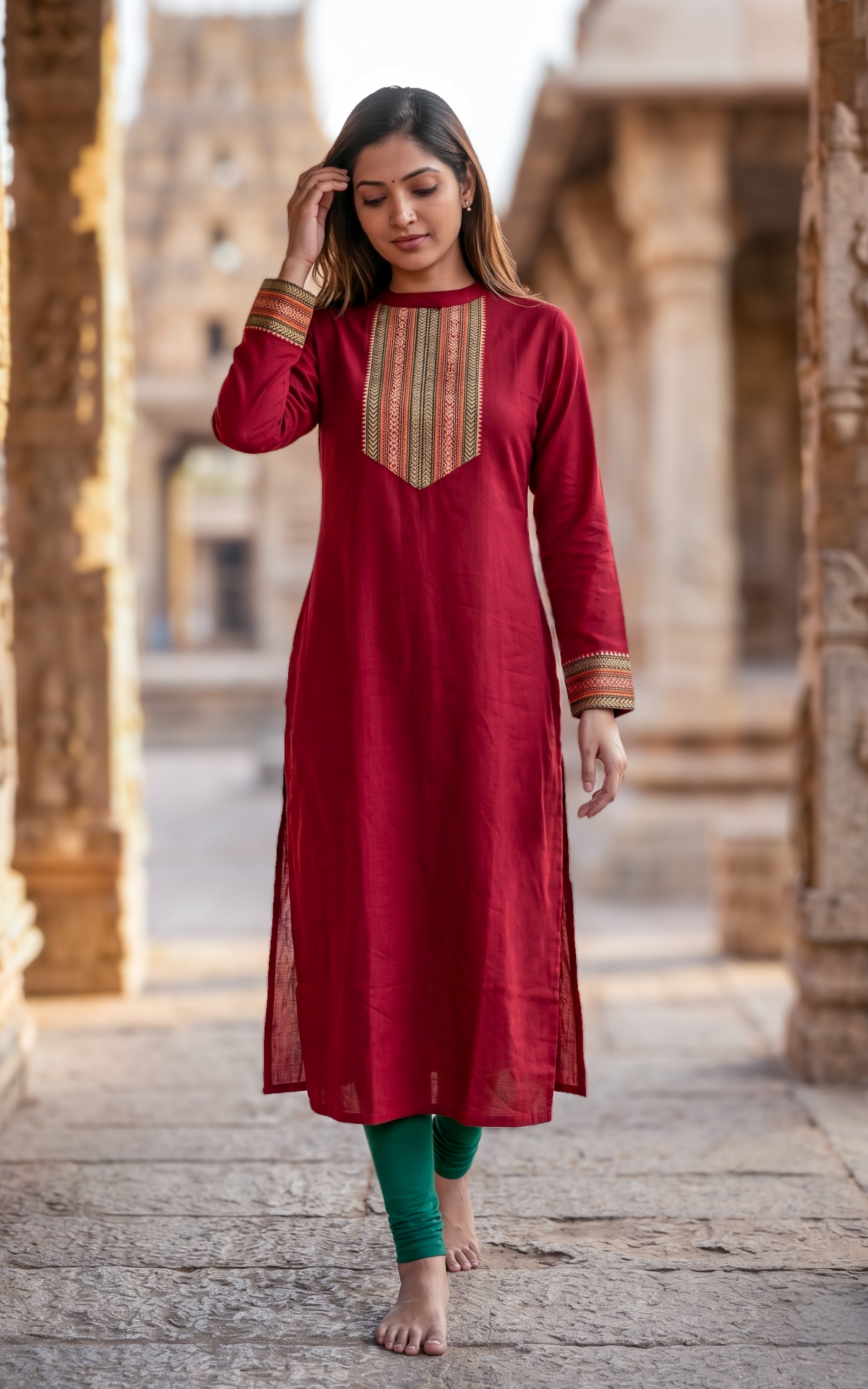 Maroon silk cotton kurti for women