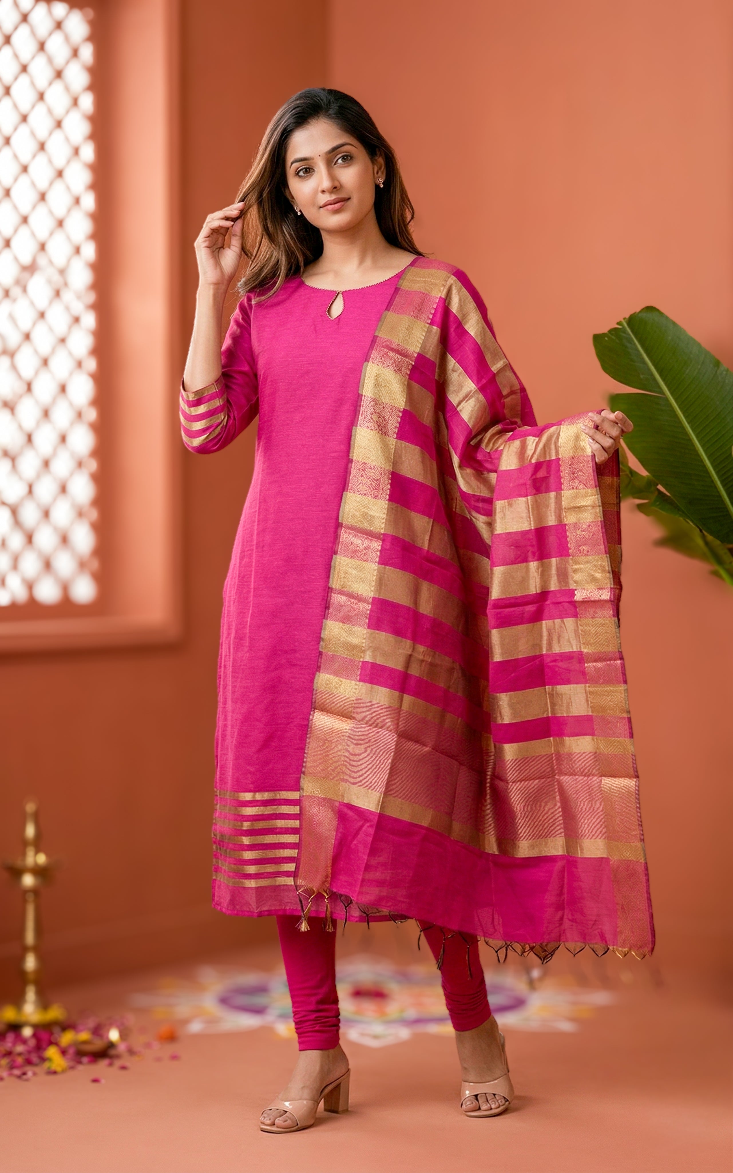 Nilavazhagi Pink (Kurti+Dupatta)