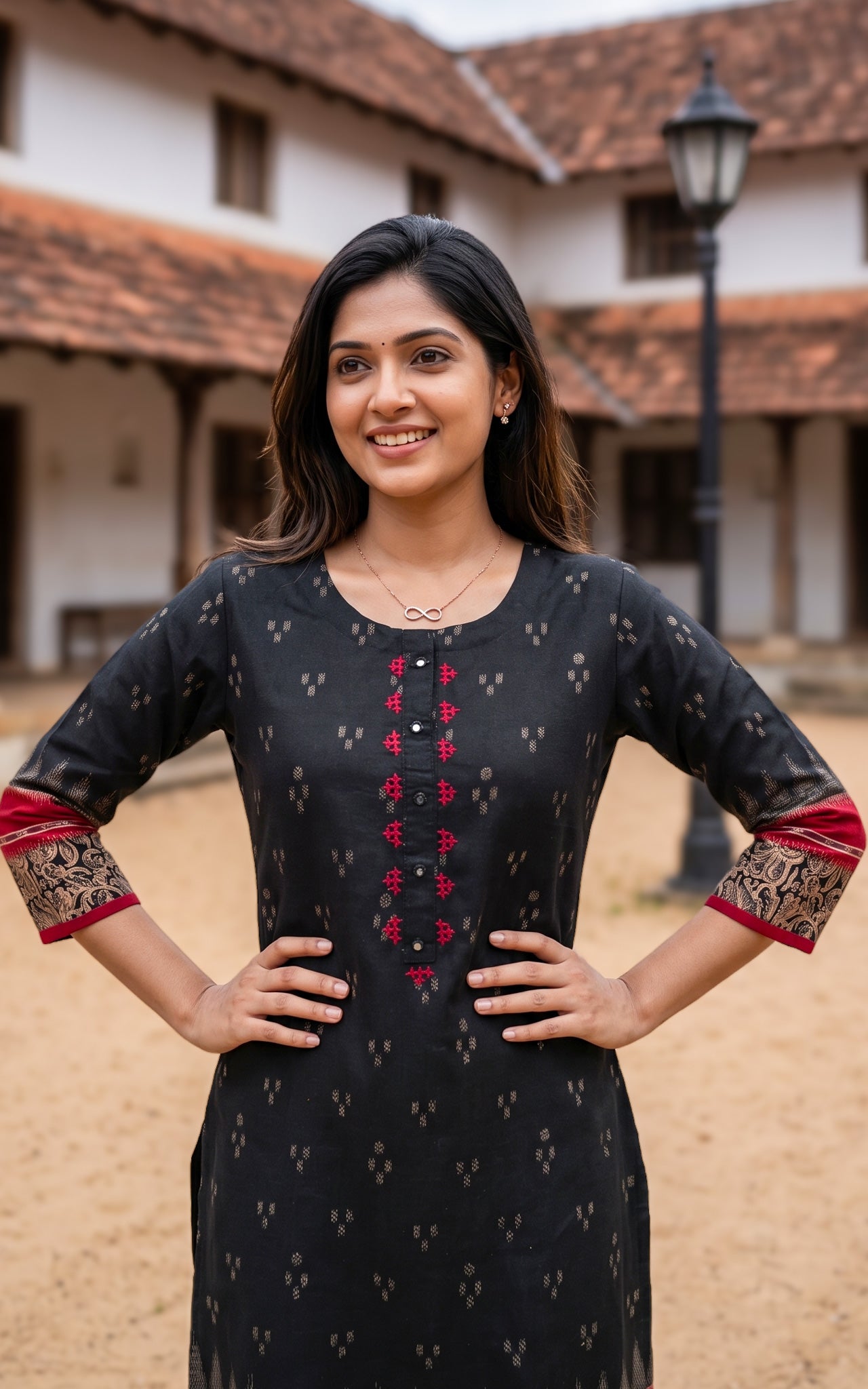 Black and Red Cotton Casual Wear Kurti for Women