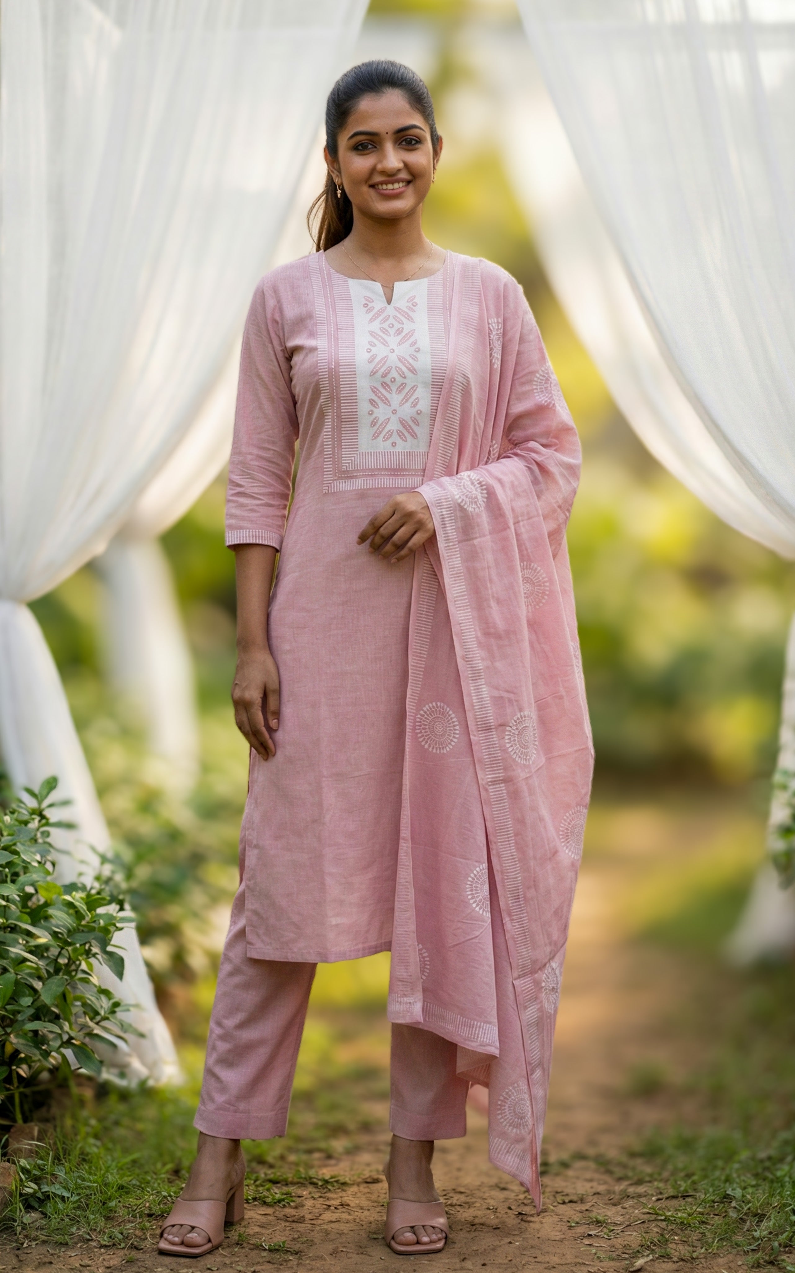 South cotton mirror embroidery kurti with dupatta for women