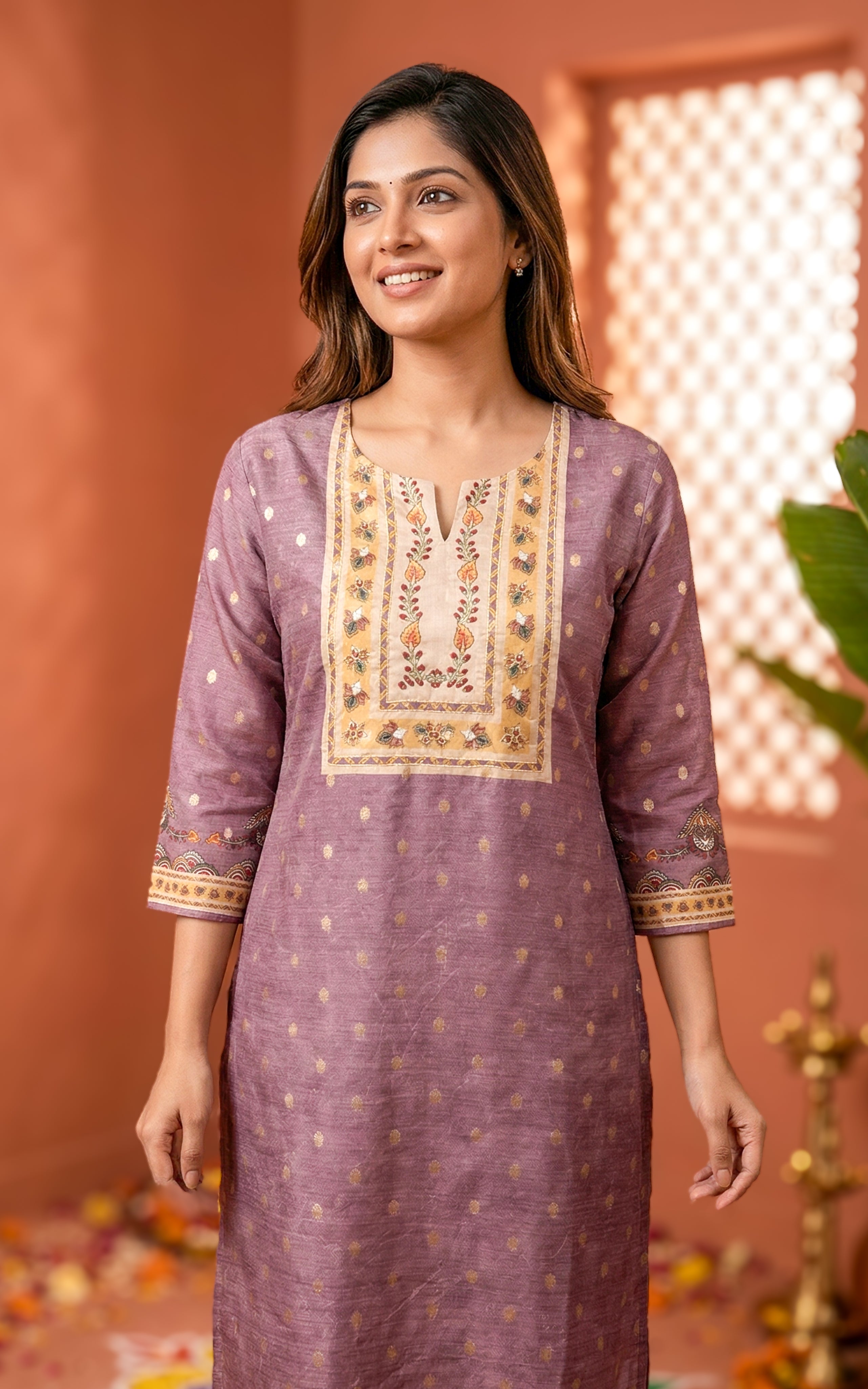 Instore – Dusty Lavender Rincy Kurti for Women – Art Silk – Festive Ethnic Wear